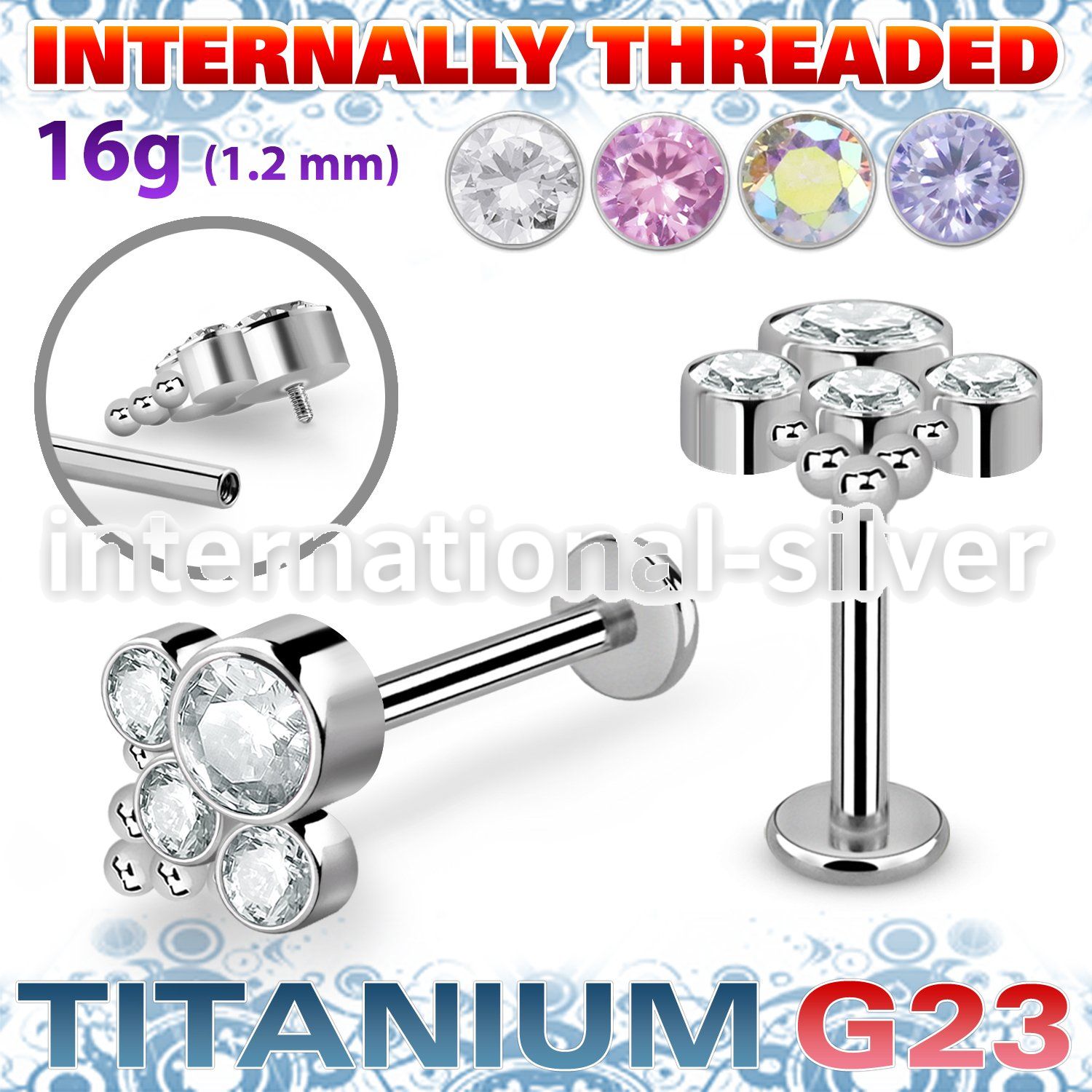 ulbin17 titanium labret stud bohemian top cz internal