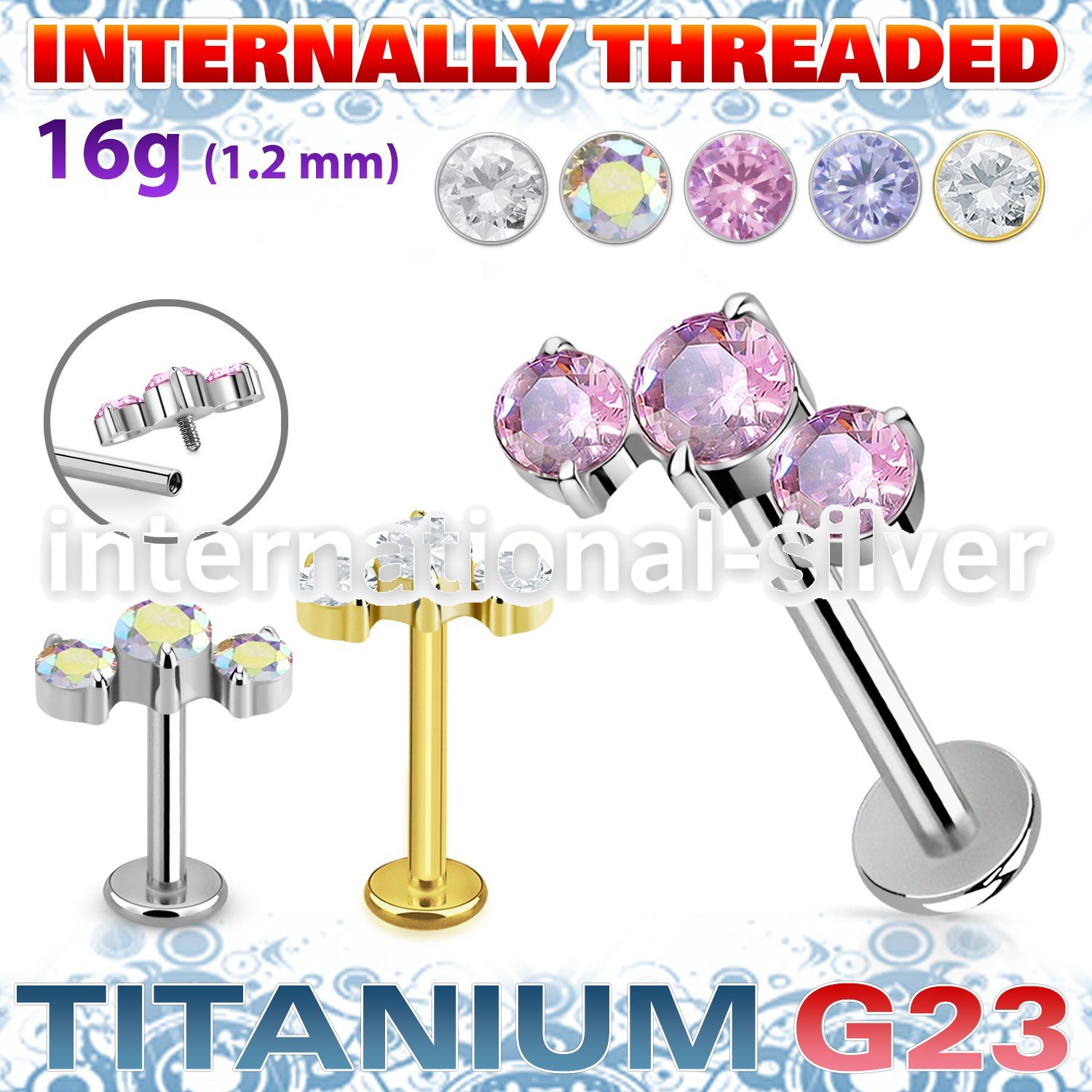 ulbin19 titanium labret stud descending prong cz internal