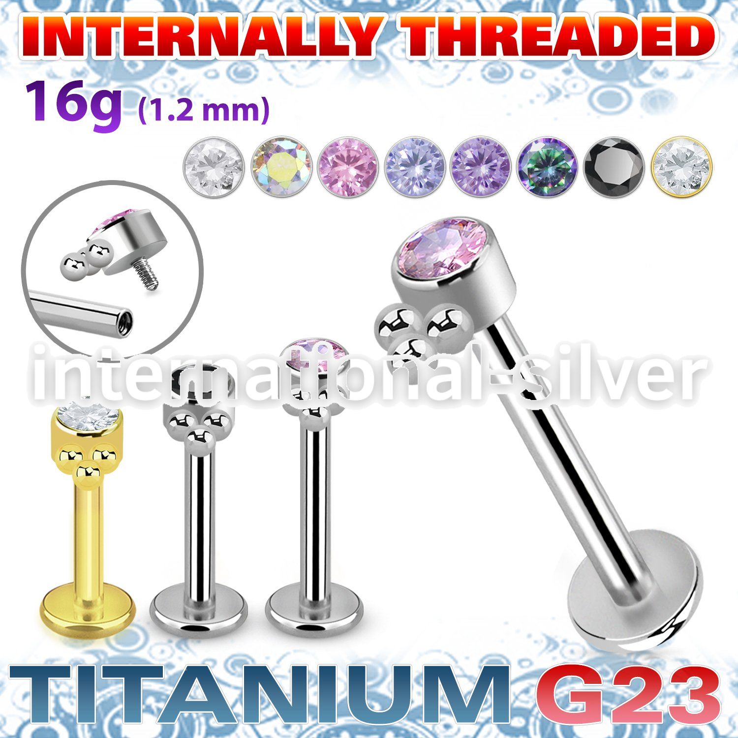 ulbin24 titanium labret stud three balls cluster cz internal
