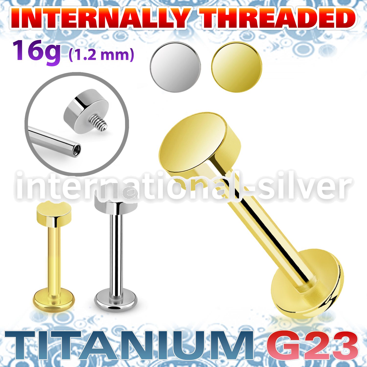 ulbin2 titanium labret internal threading 3mm 4mm round