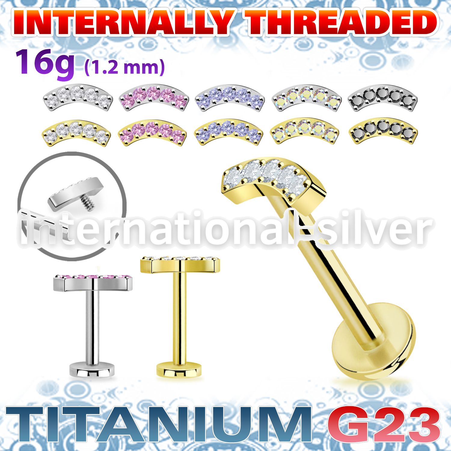 ulbin33 pvd titanium threaded labret 16g cz curved internal
