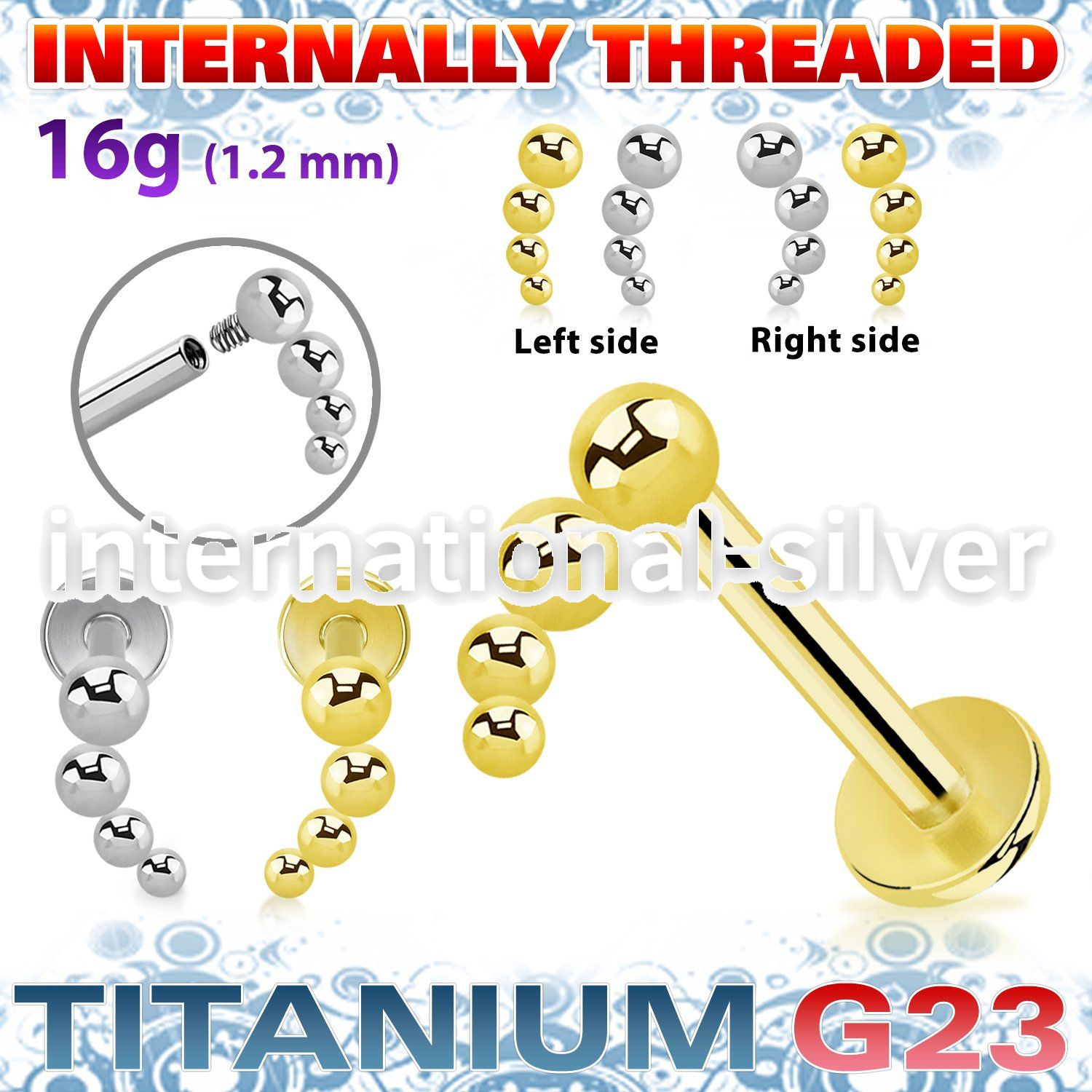 ulbin51 titanium labret stud four balls curve top internal
