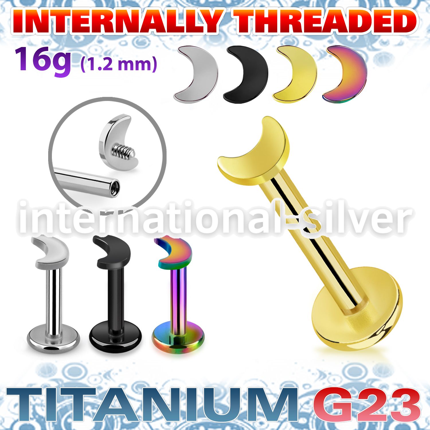 ulbin5 titanium labret internal threading 3mm moon