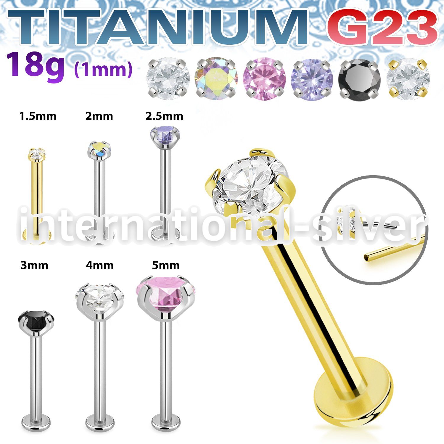 ulbpispz18 titanium labret stud 18g threadless push in top