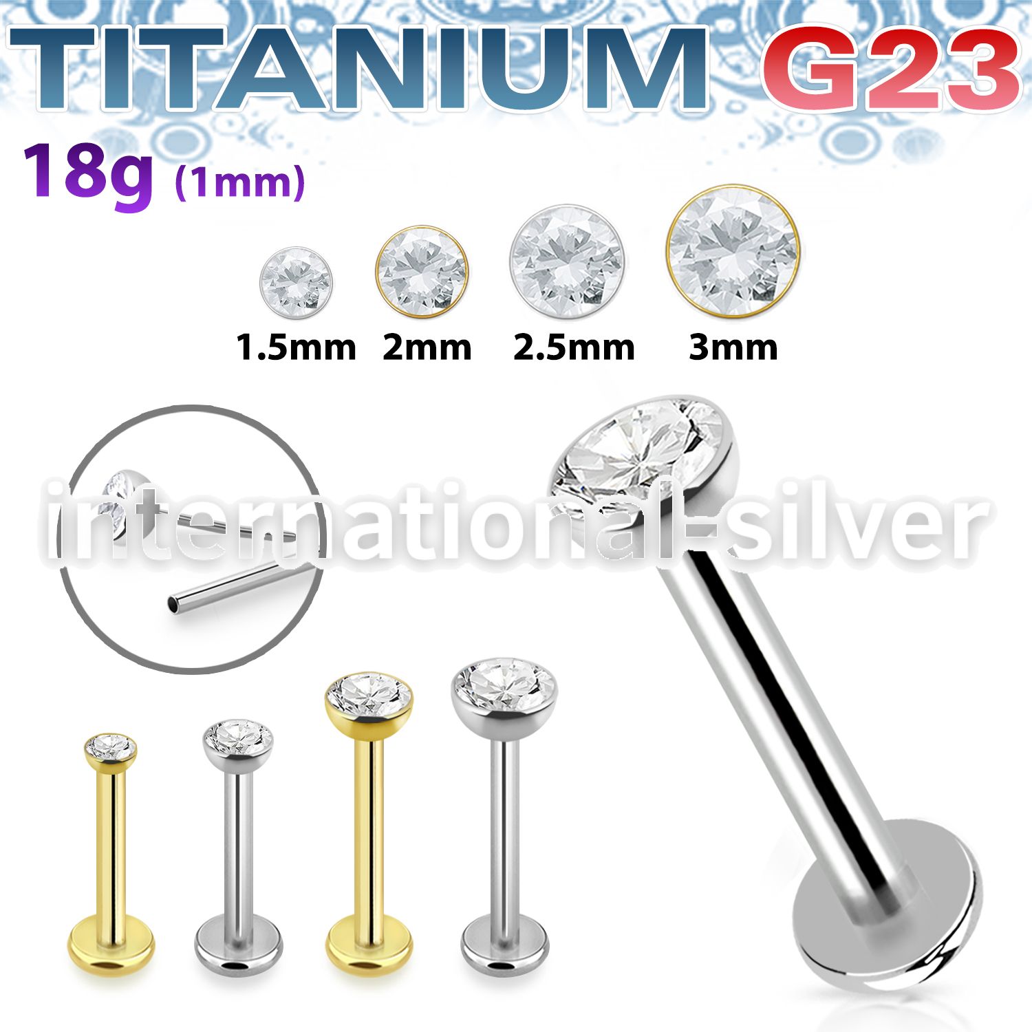ulbpisz18 titanium labret stud 18g threadless push in top