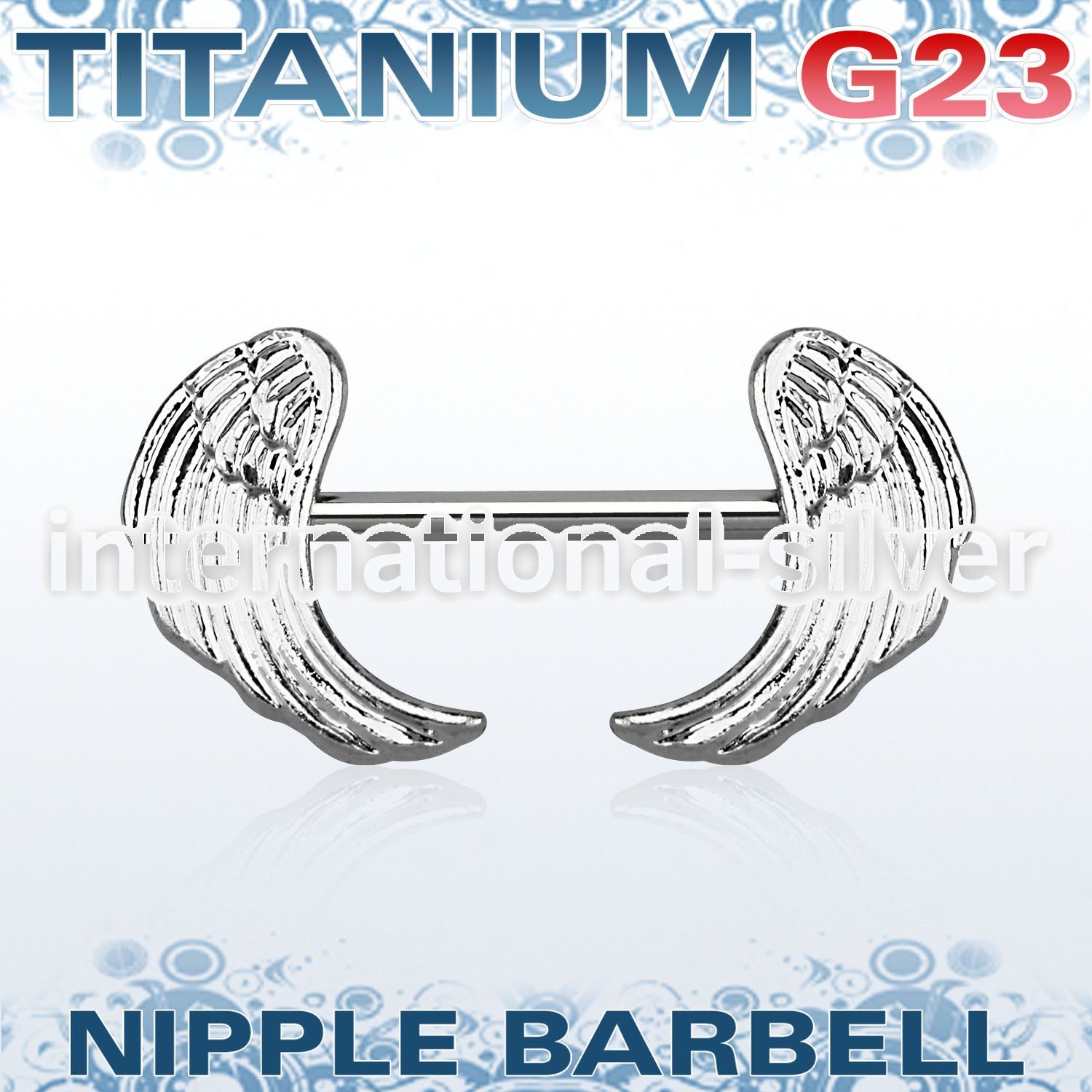 unpsh15 titanium g23 nipple barbell w two rhodium plated wings