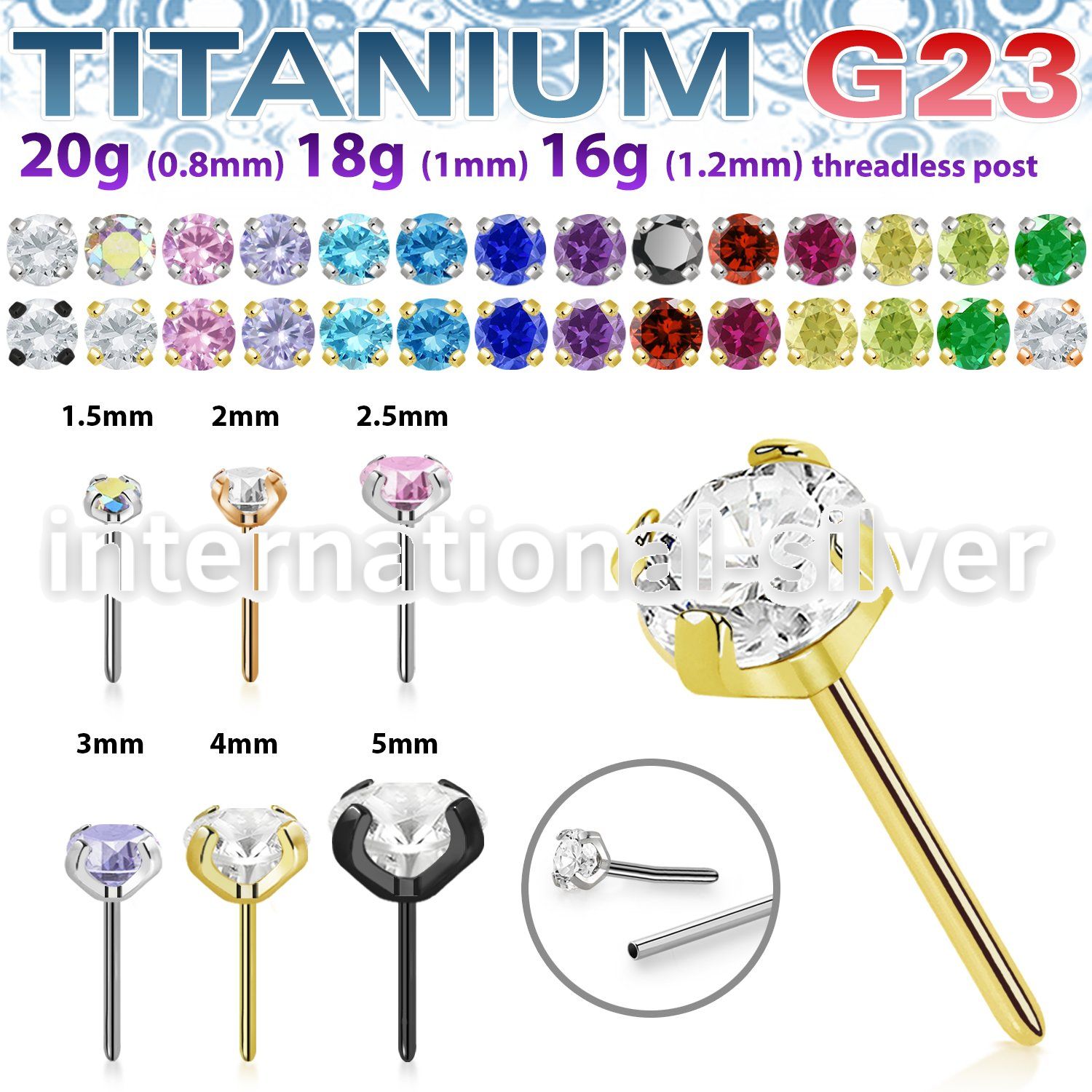 upinpz6 titanium threadless push in top prong set cz