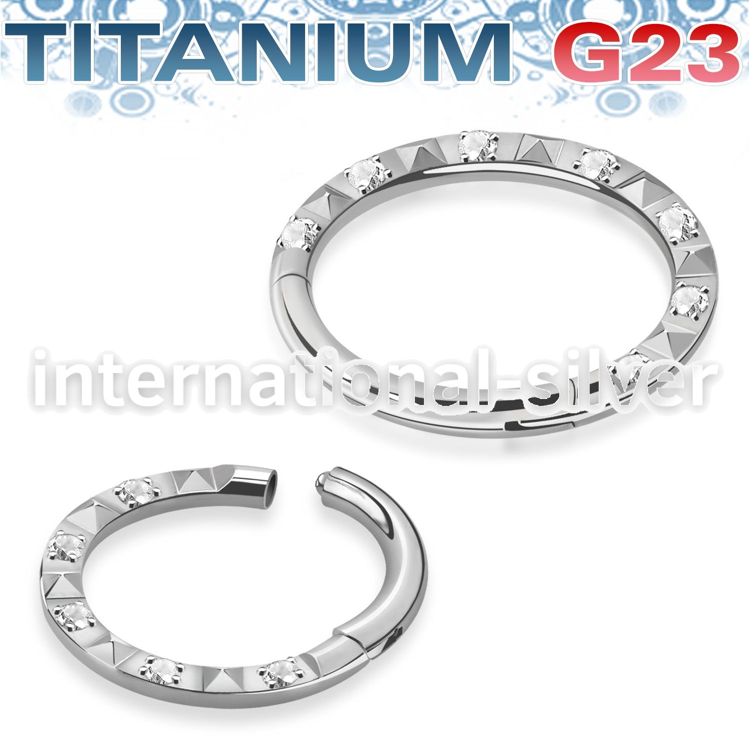 usgsh25 titanium hinged segment hoop cnc cz diamond pattern