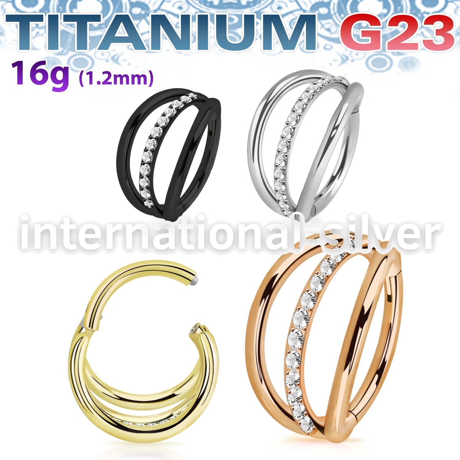 usgsh33 titanium hinged segment hoop triple rings cz
