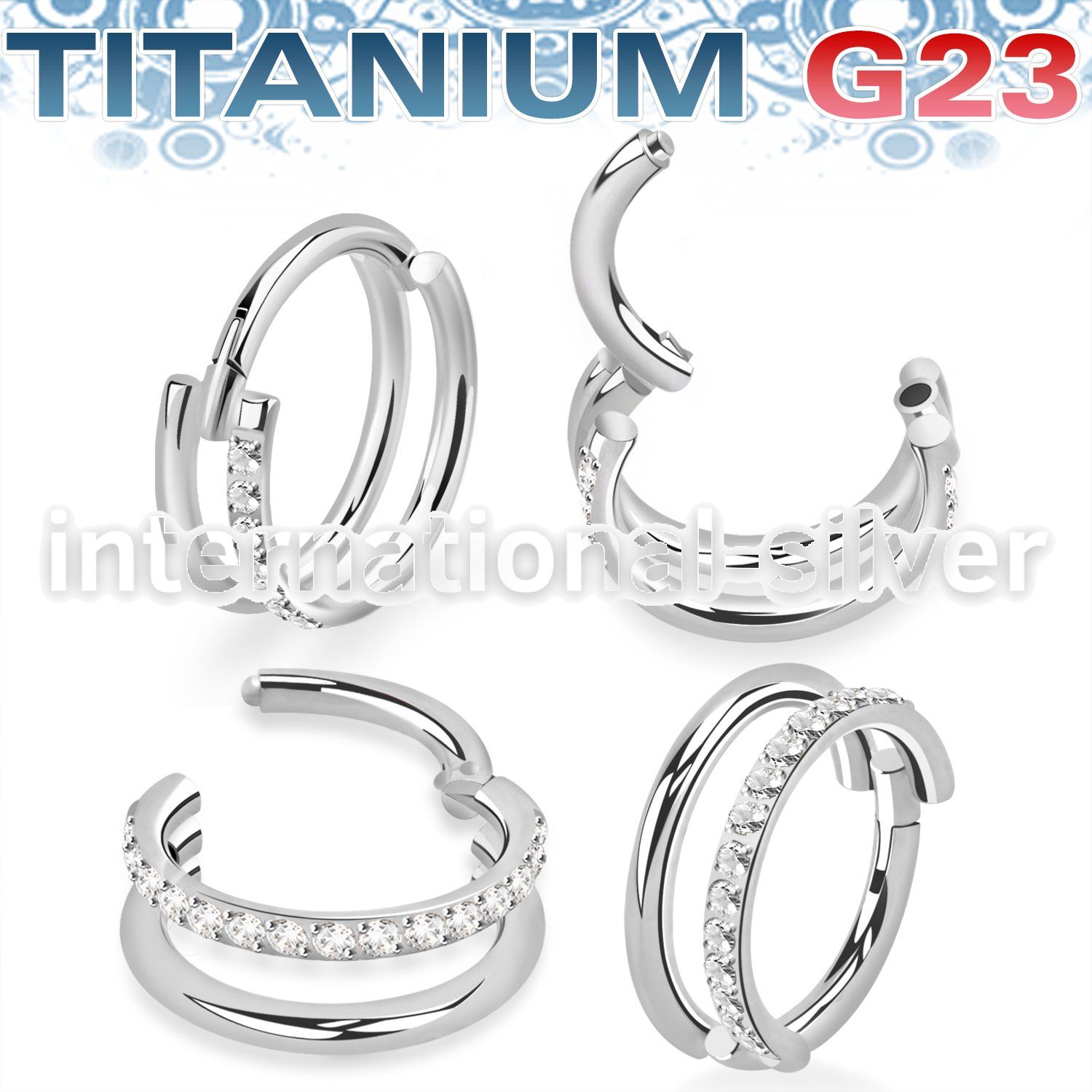usgsh35 titanium hinged segment hoop 16g double rings cnc cz