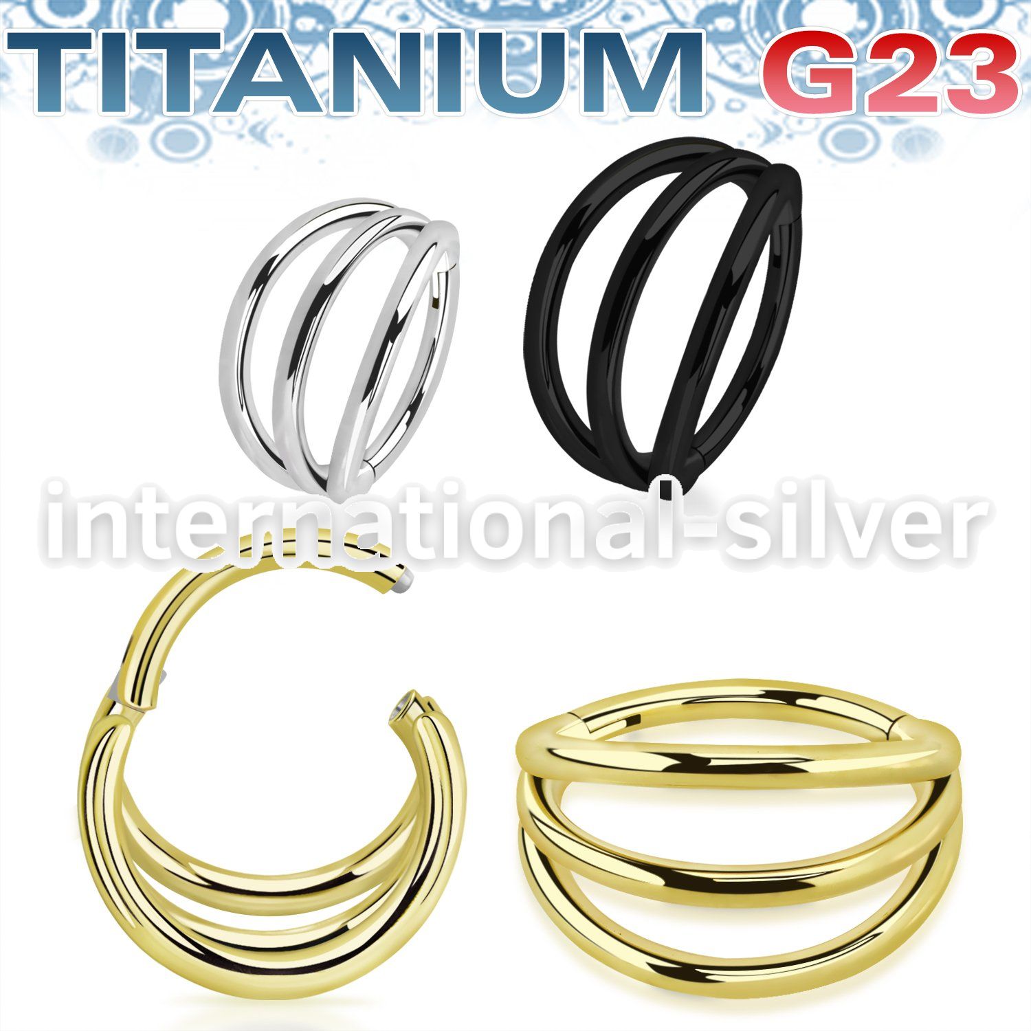 usgsh42 pvd titanium 16g hinged segment hoop triple rings