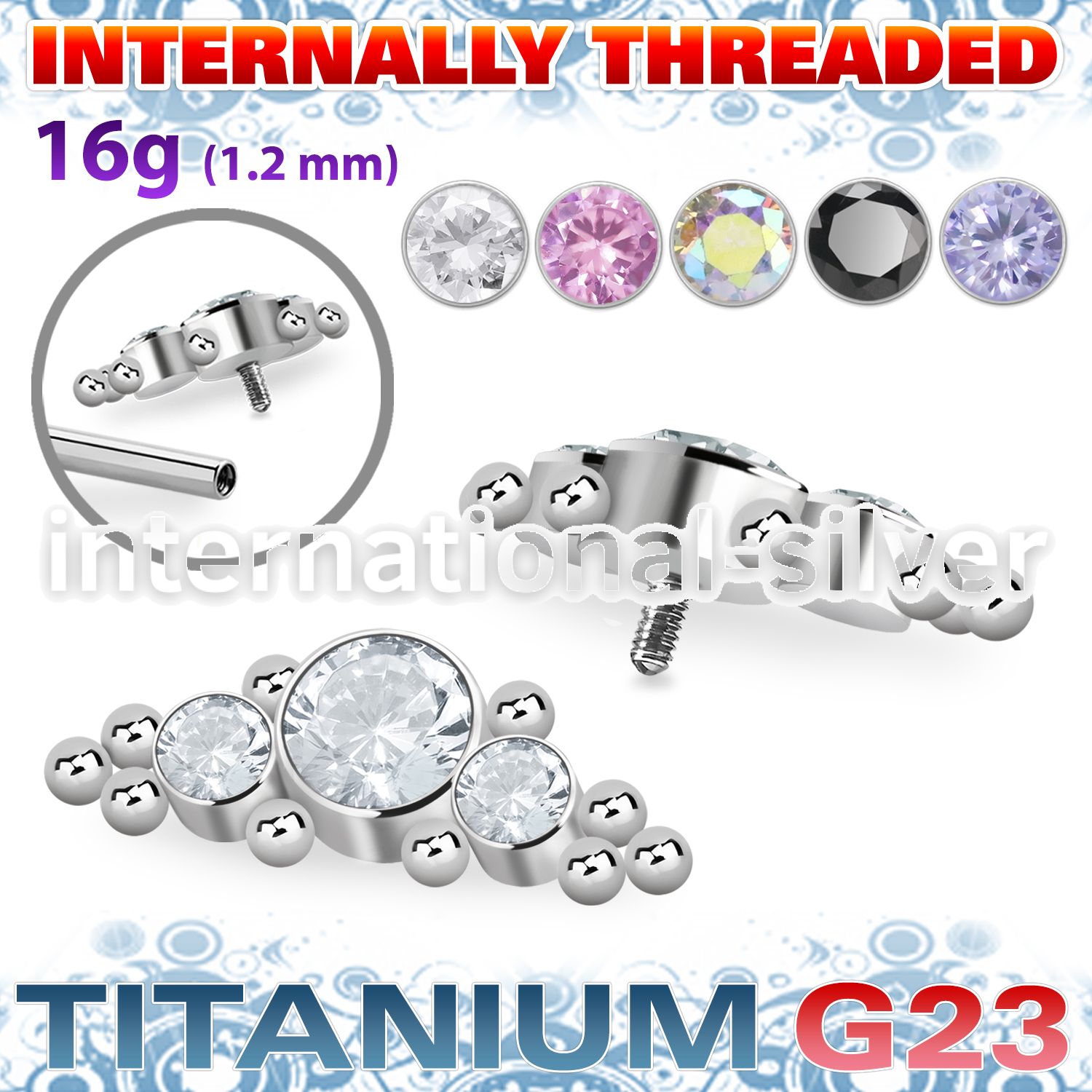 ushz1in titanium top part post triple round cz