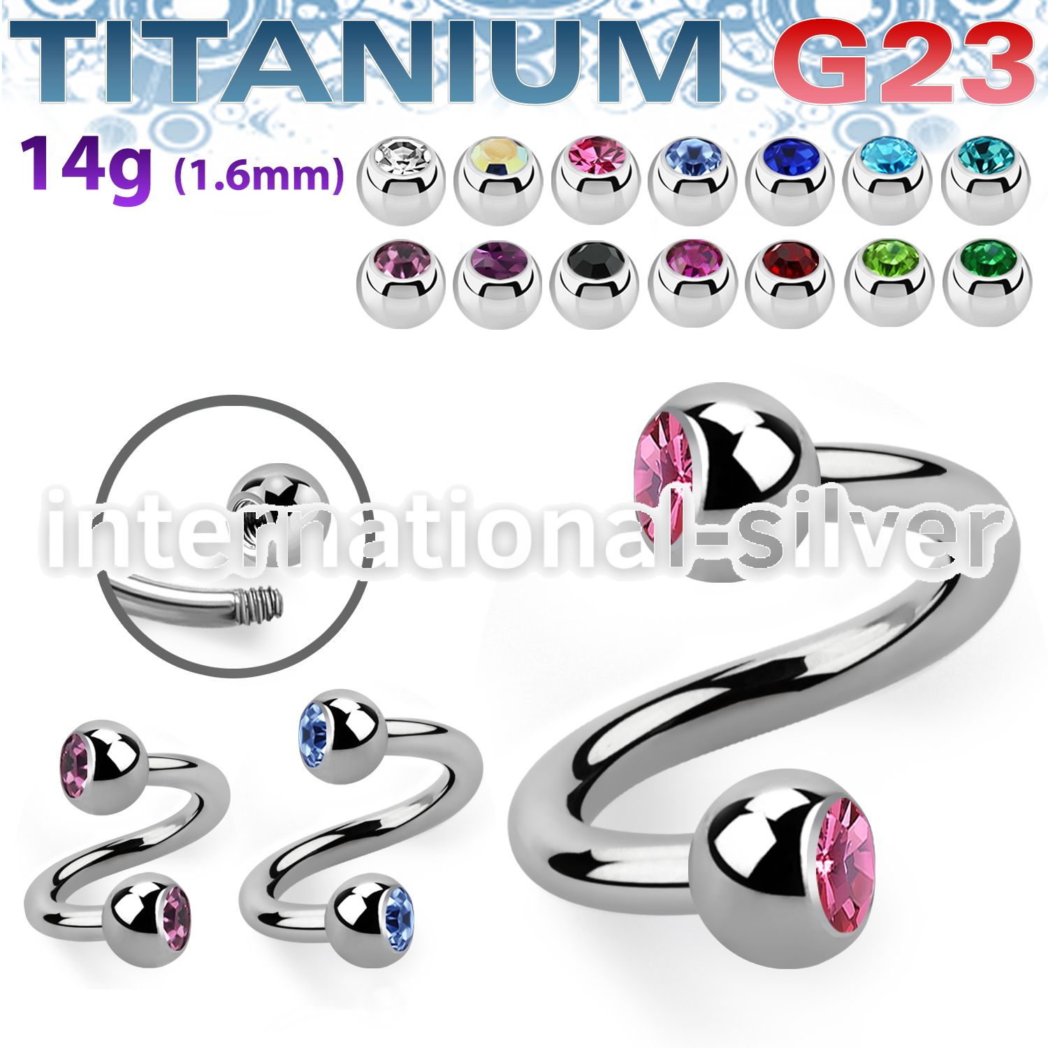 uspjb4 spirals twisters titanium g23 implant grade labrets chin