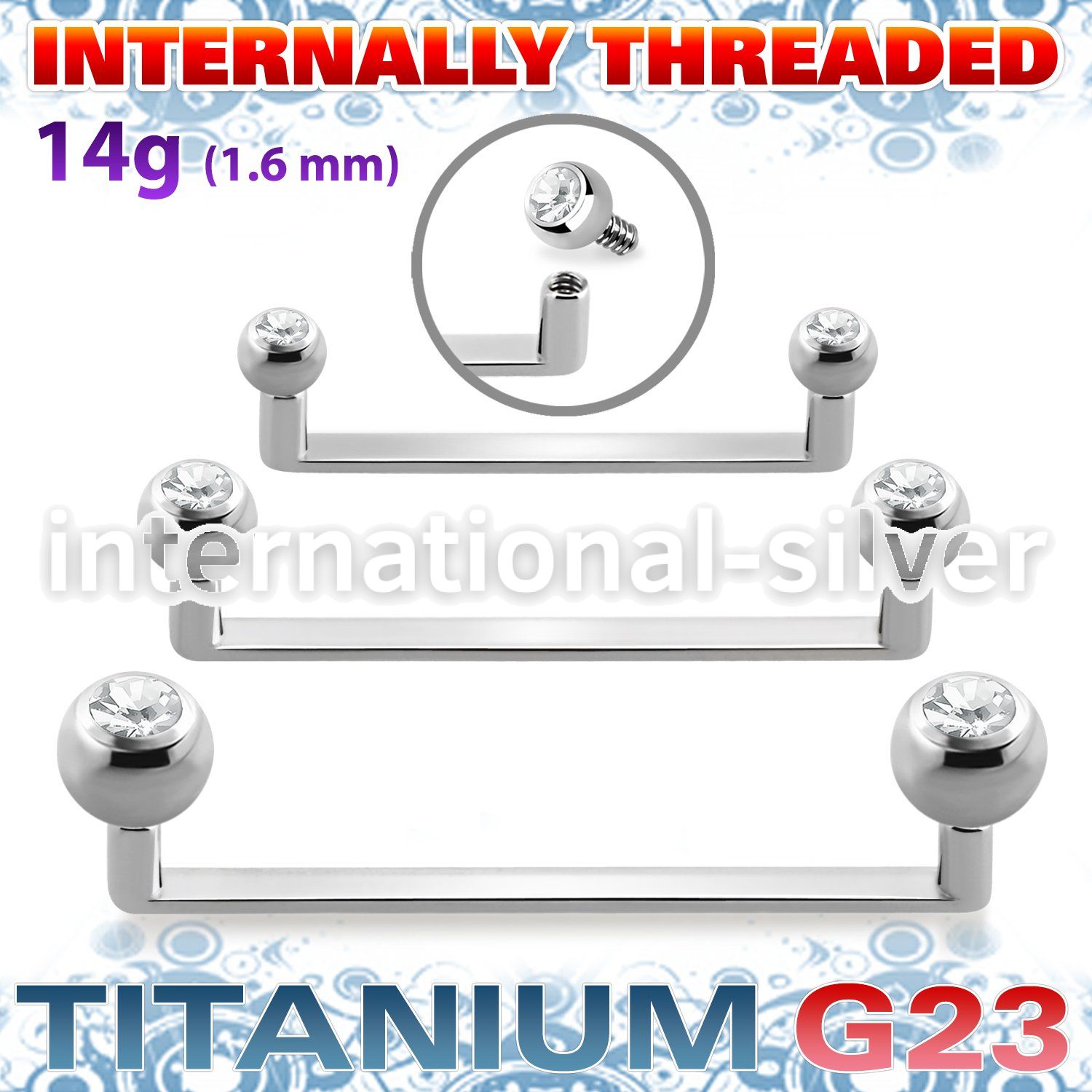 usudjbi titanium surface barbell gem balls internal