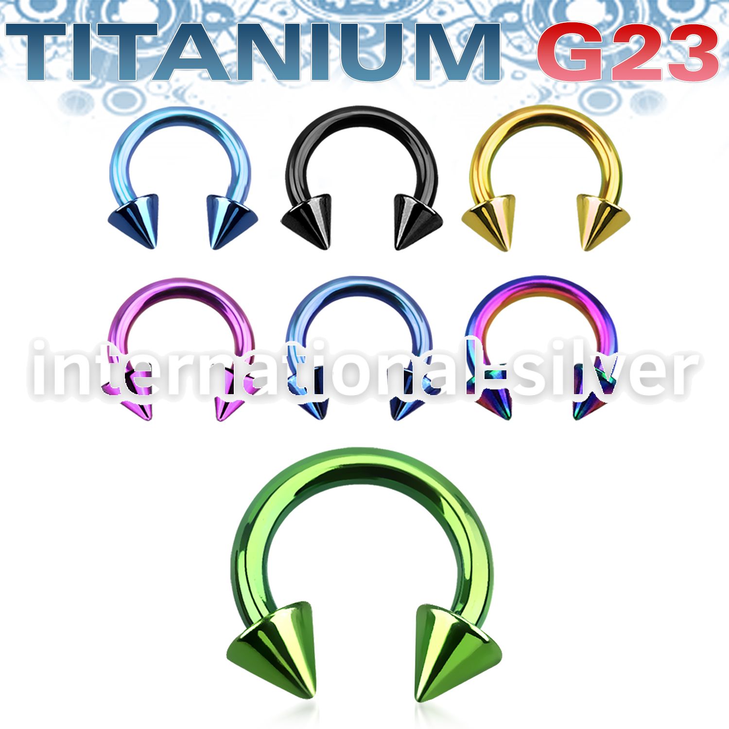 utcbcn5 anodized titanium g23 circular barbell, 14g 5mm cones