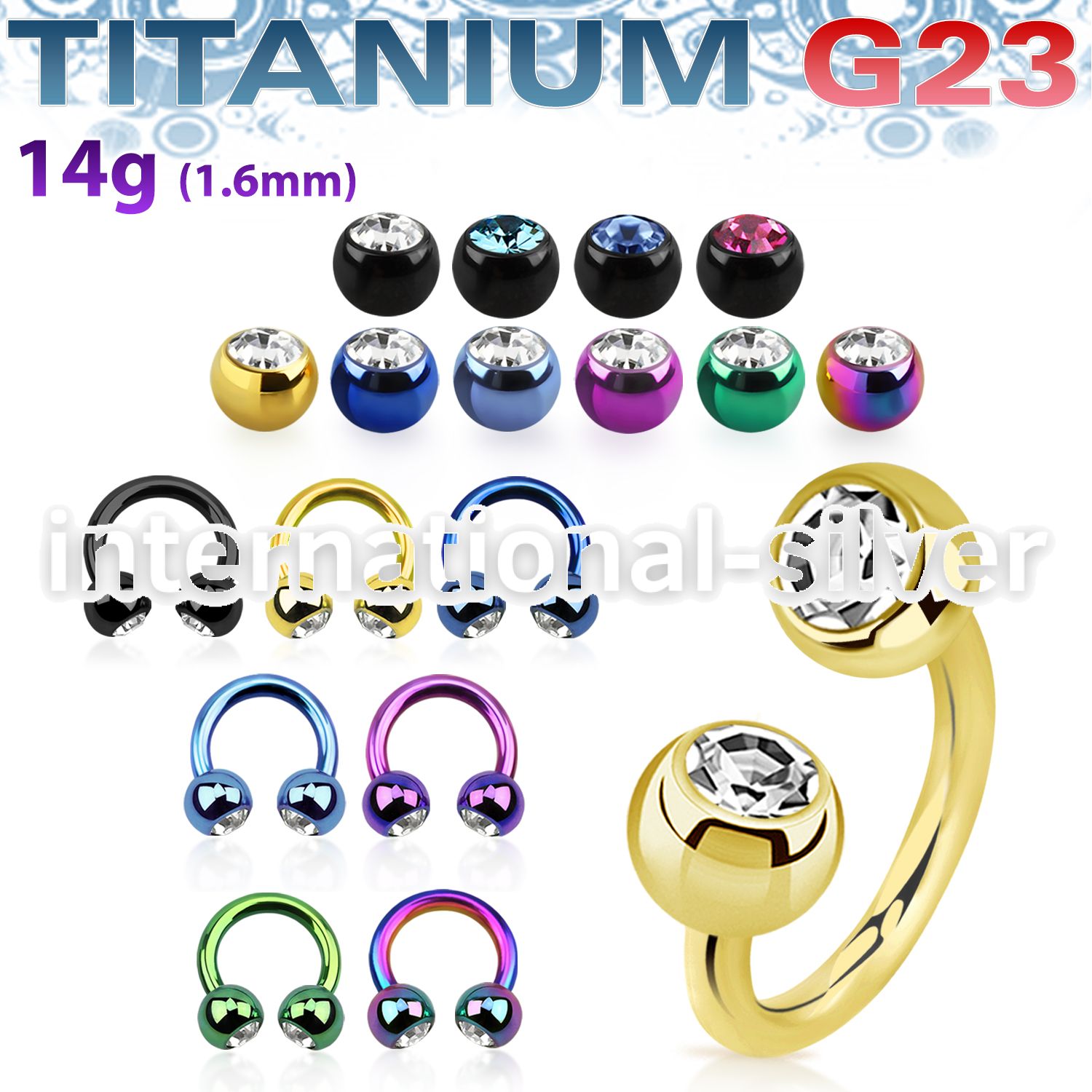 utcbjb5 anodized titanium g23 circular barbell 5mm jewel balls