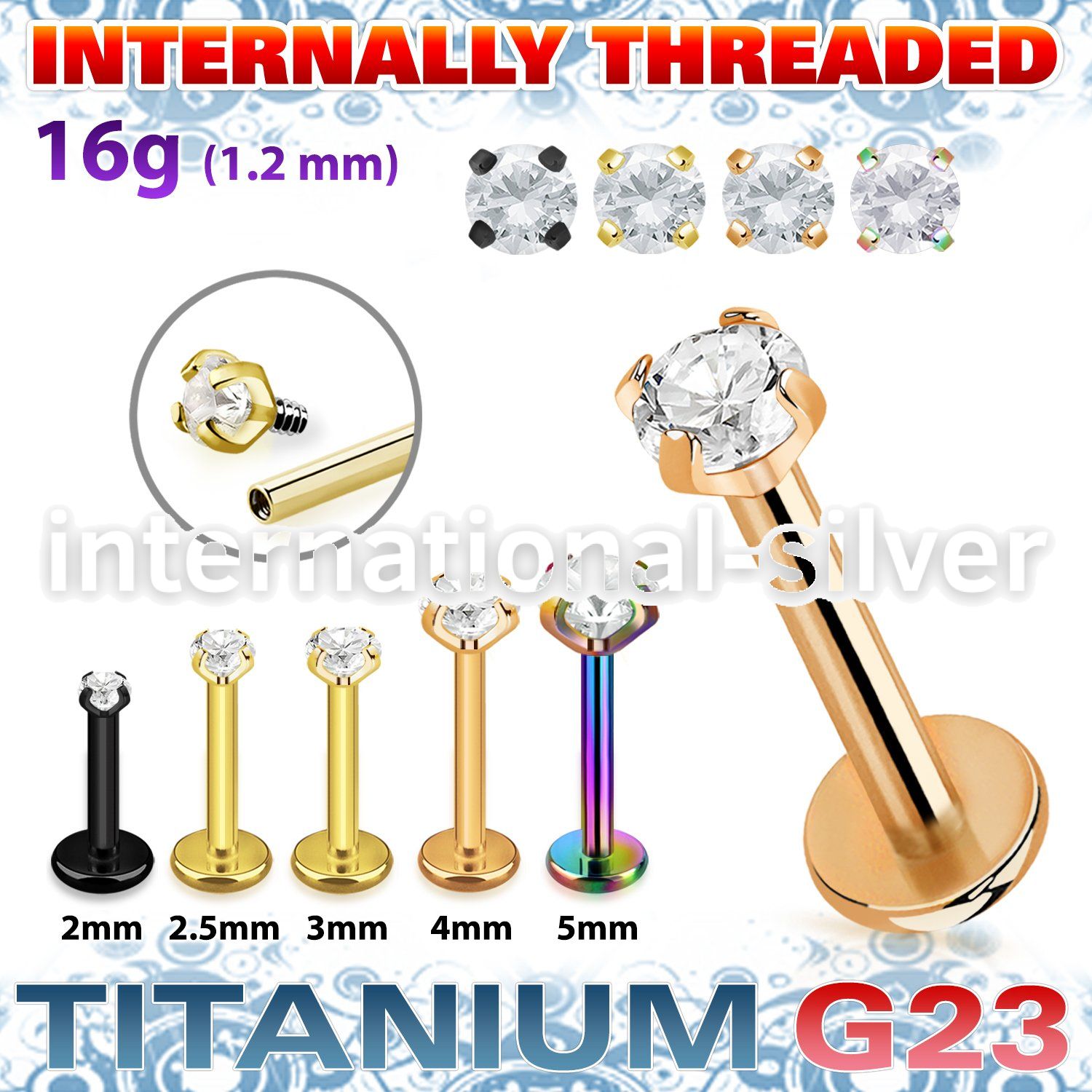 utlbin12 pvd plating titanium labret stud 16g cz internal