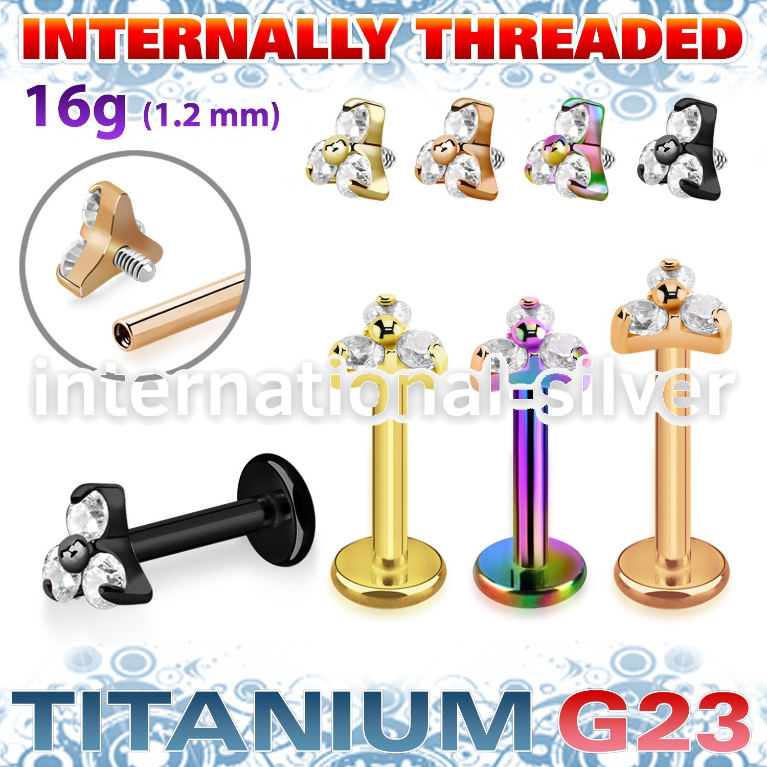 utlbin13s pvd plating titanium labret stud triangle internal