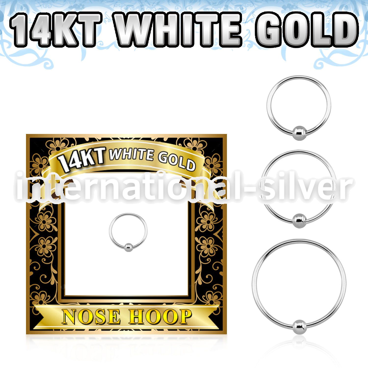 w14hob 14k white gold endless nose hoop with ball