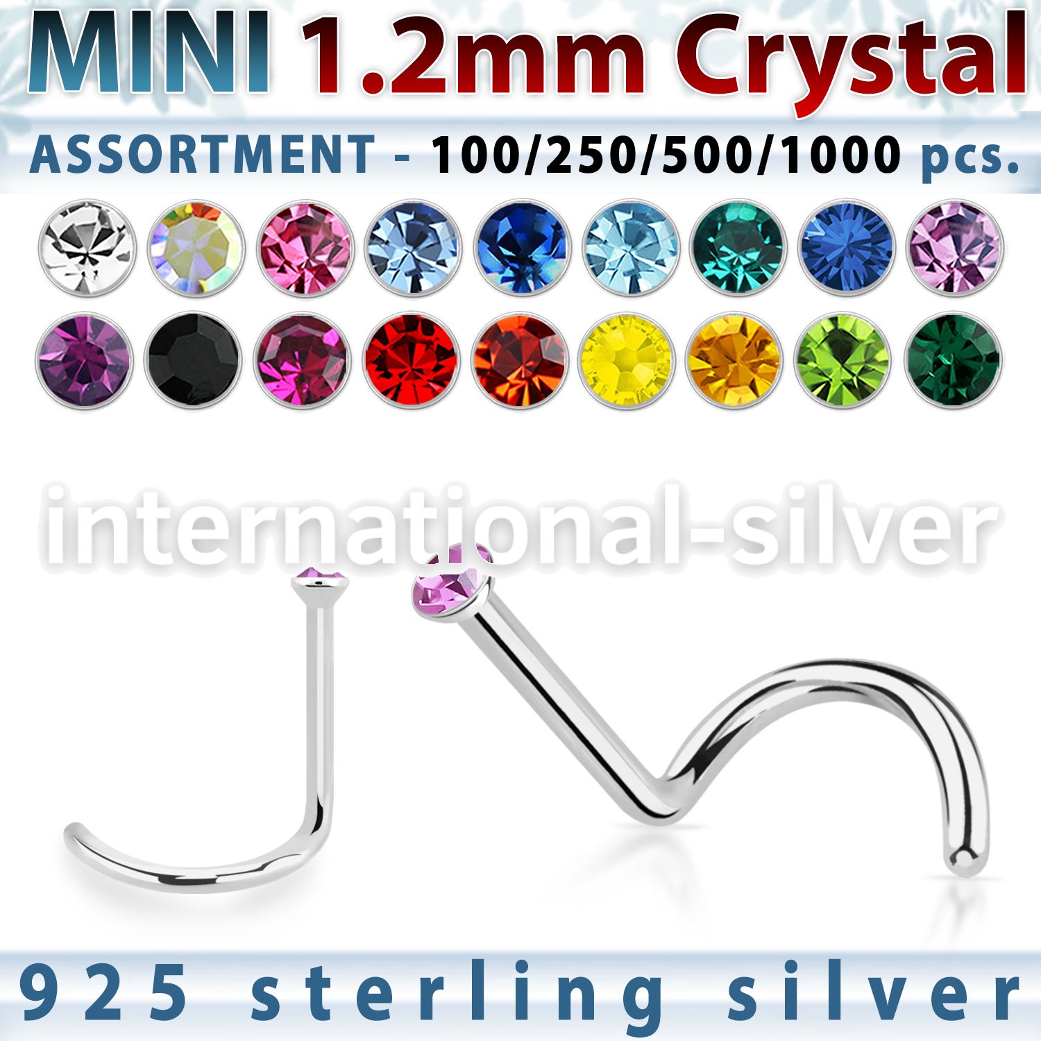 wholesale silver nose screw bulk w 1.2mm crystal top