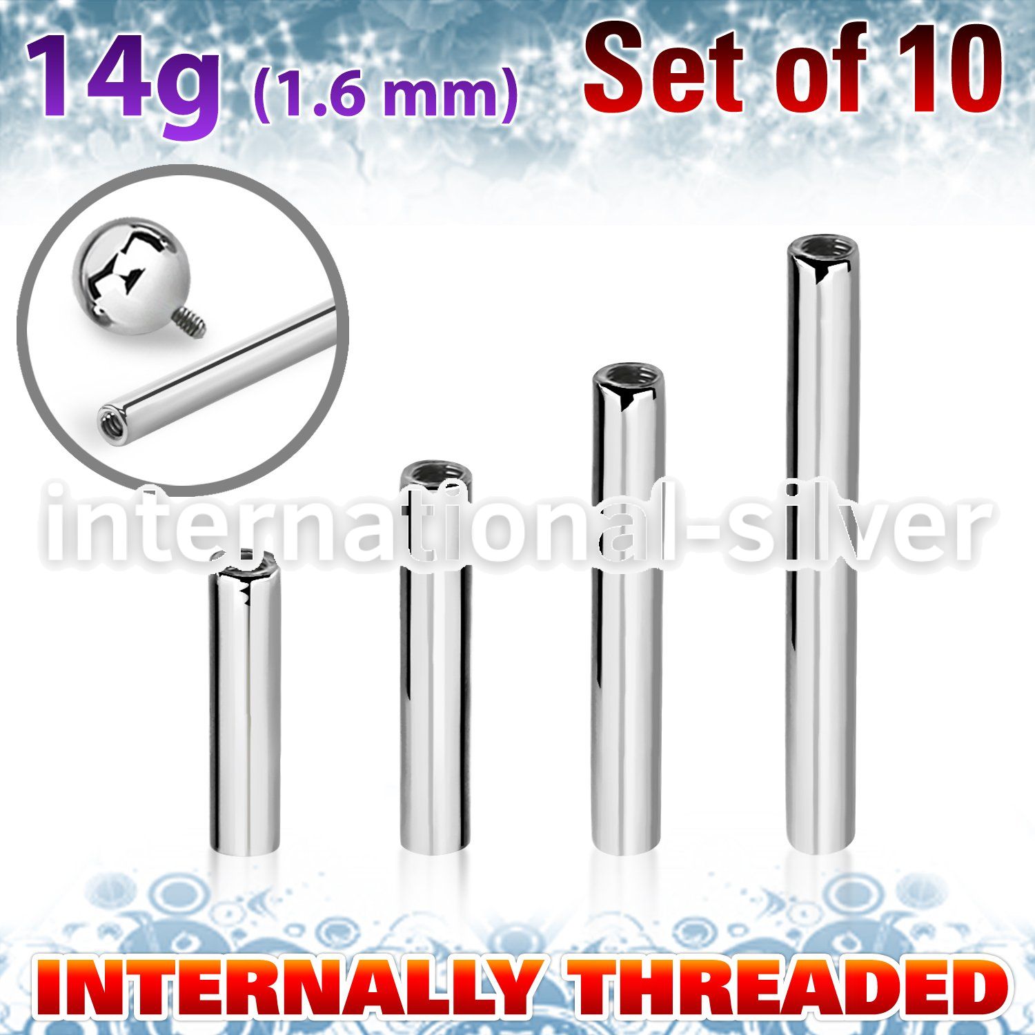xbb14gin steel barbell bars 14g internal 10pcs