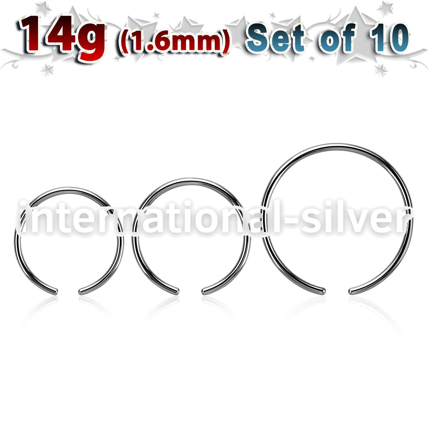 xcr14g pack w 10 pcs. 316l steel ball closure ring post  1.6mm