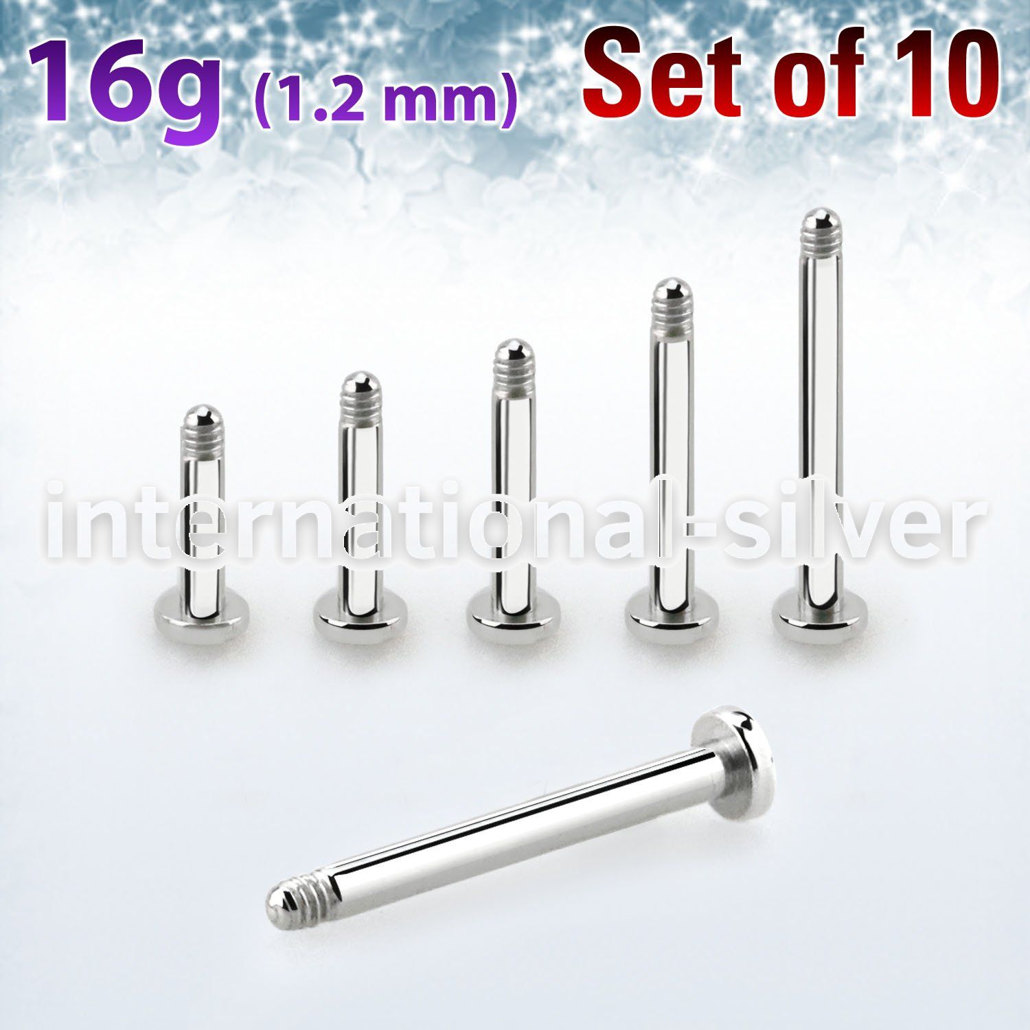 xtrlb16g set of steel internal tragus labret 16g 2.5mm base plate