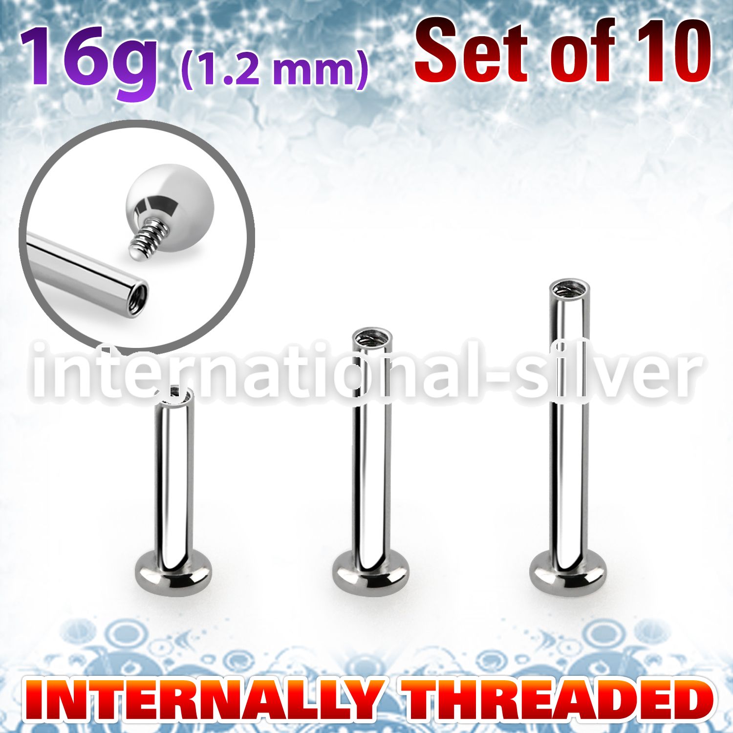 xtrlbic set of steel tragus labret, 16g w 2.5mm base plate