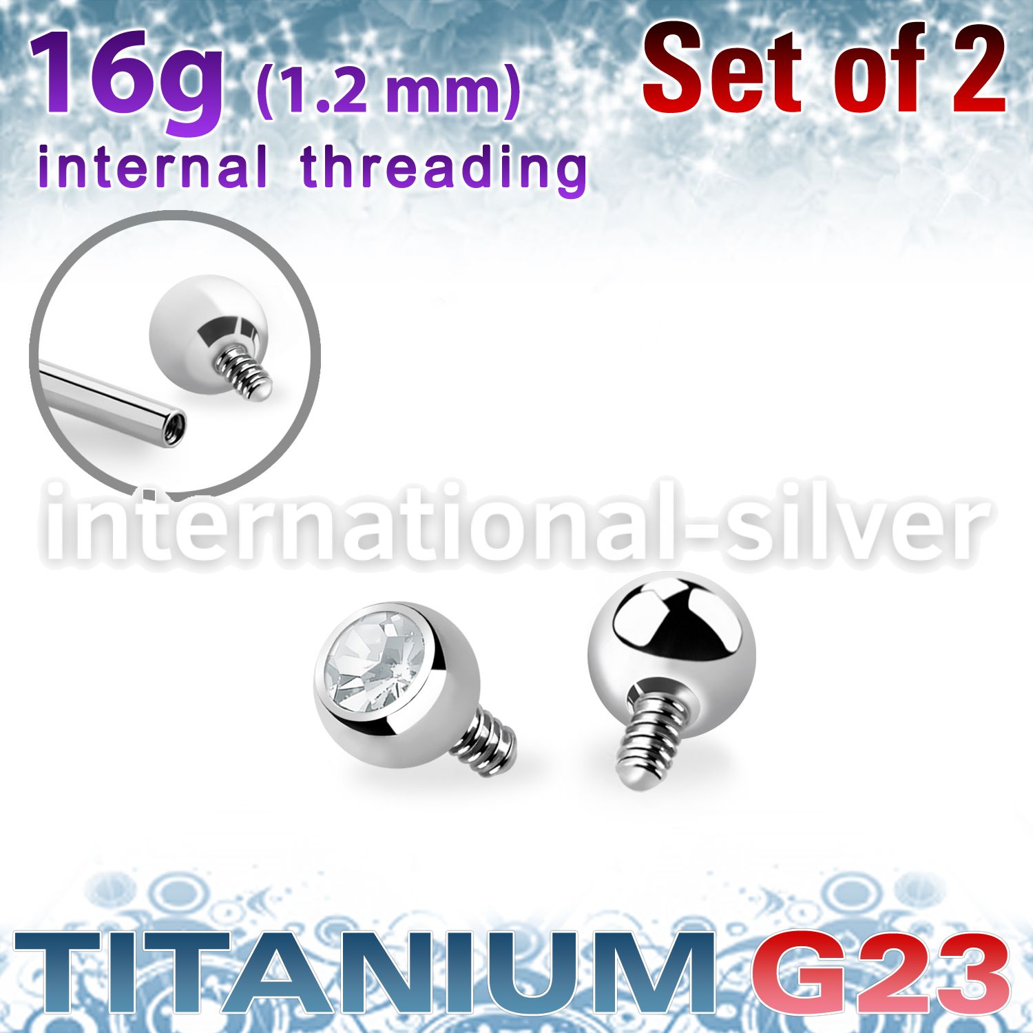 xujb25i titanium ball tops with prss fit clear gem