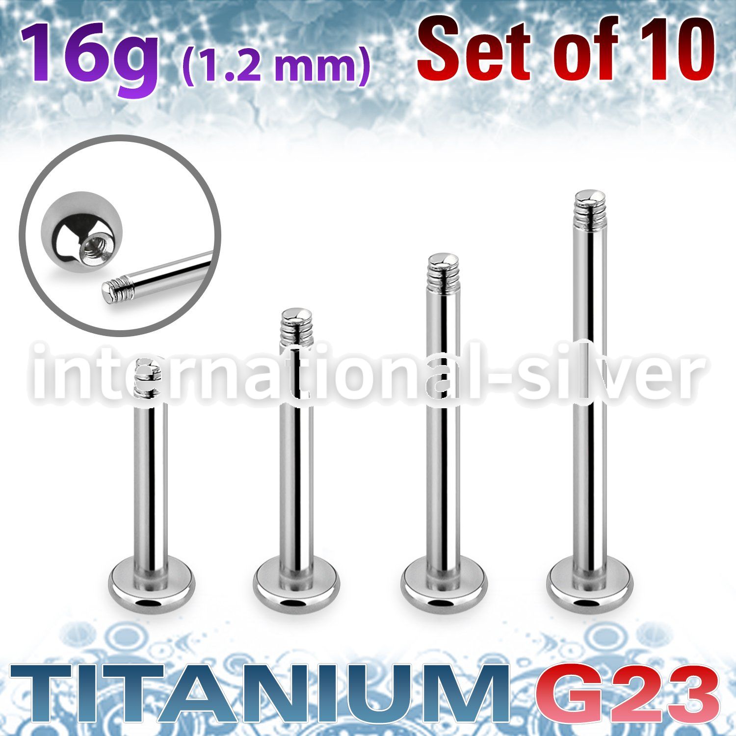 xulbm16g titanium labret stud bar 16g 3mm 10pcs