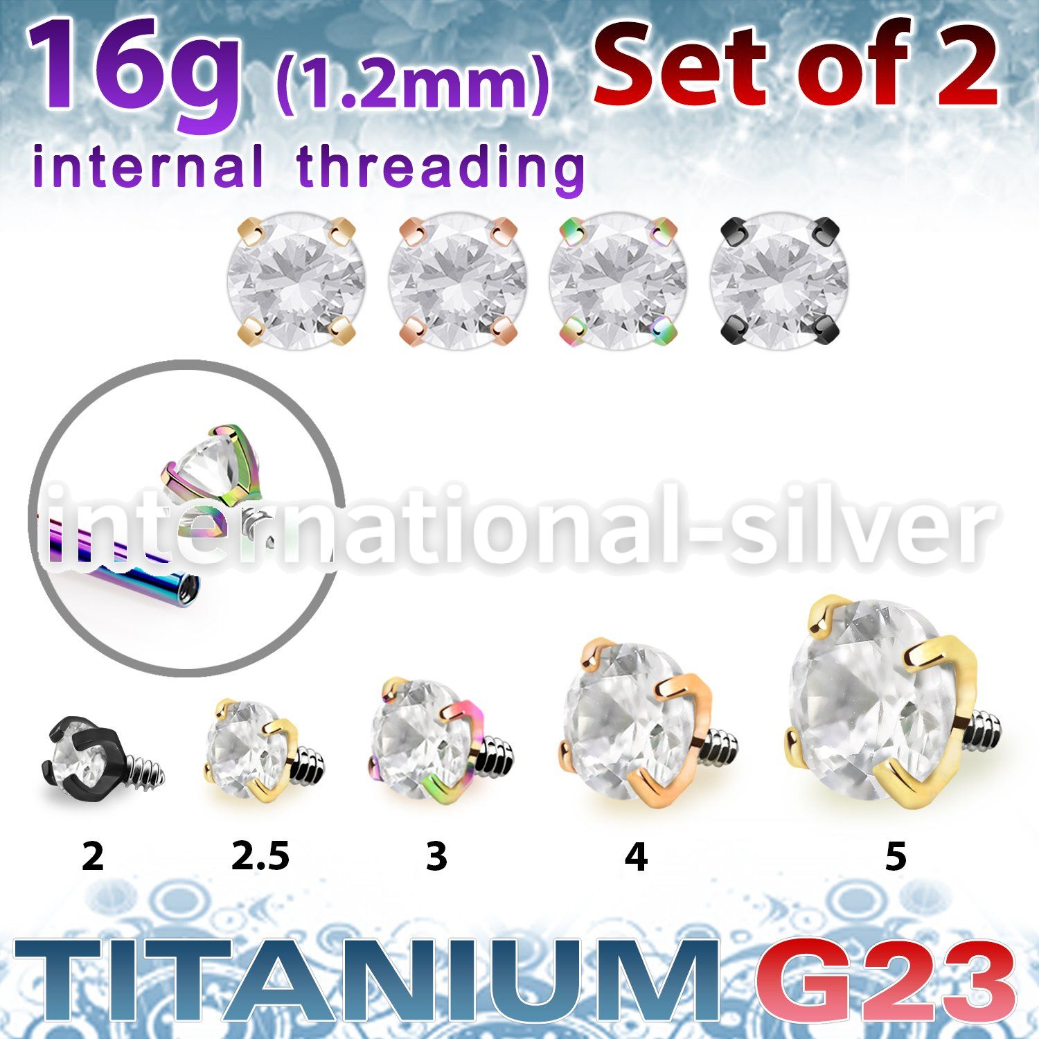 xutzrin pvd titanium prong set cz top 16g internal 2pcs