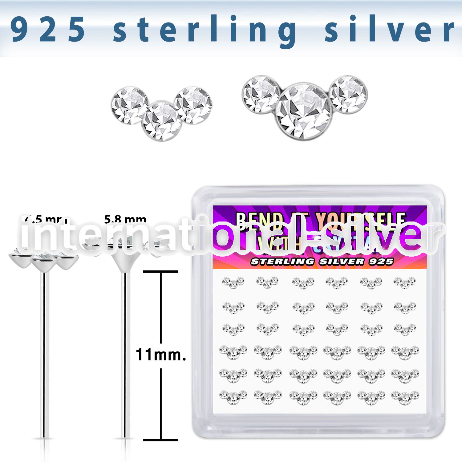 y36cumxc silver bend it to fit nose studs 22g crystals 36
