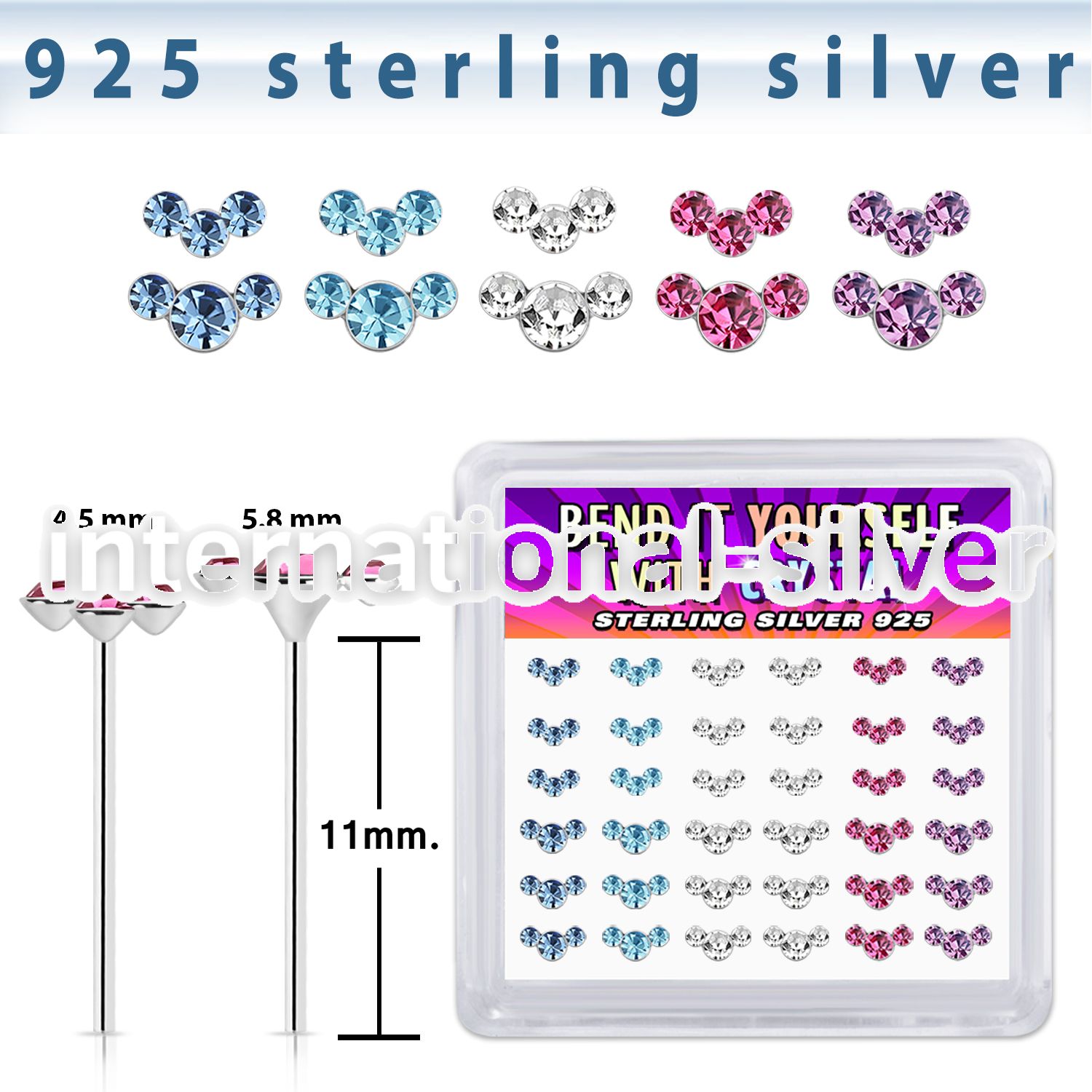 y36cumxm silver bend it to fit nose studs 22g colors 36