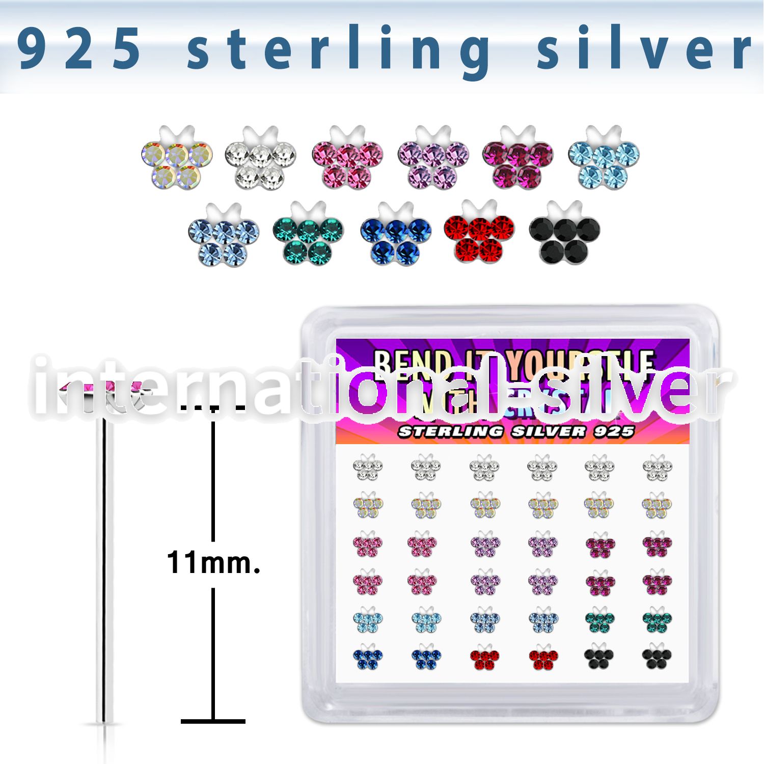 yxbufm36 silver bend it to fit nose studs 22g butterfly 36