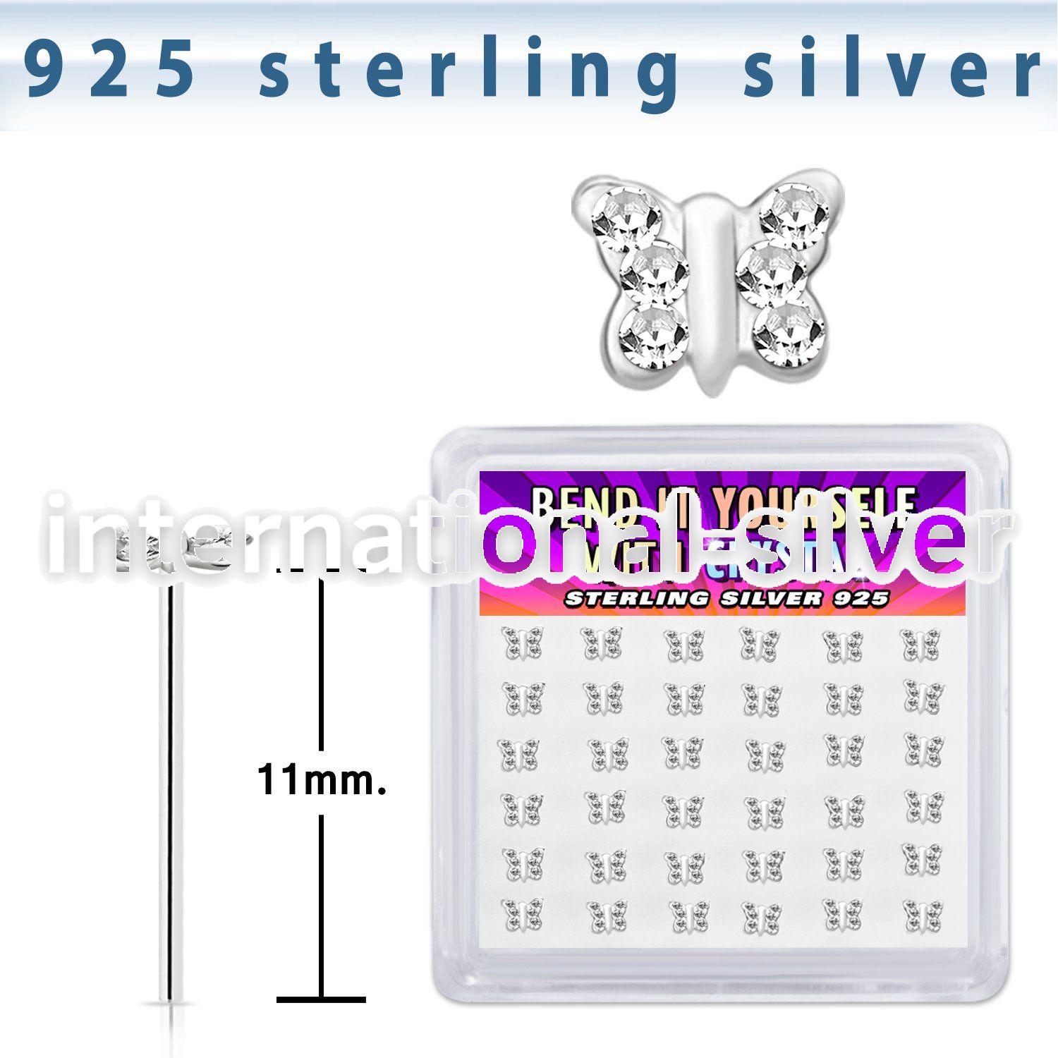 yxbutc36 silver 22g bend it to fit nose studs butterfly 36