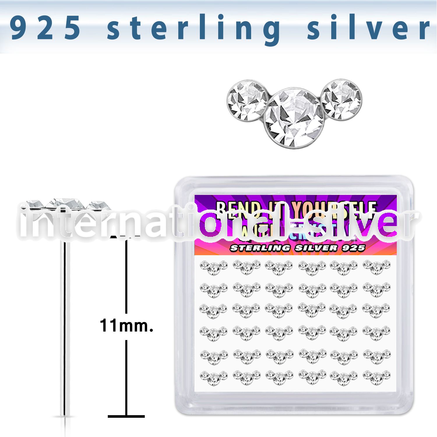 yxcuac36 silver bend it to fit nose studs 22g clear gems 36