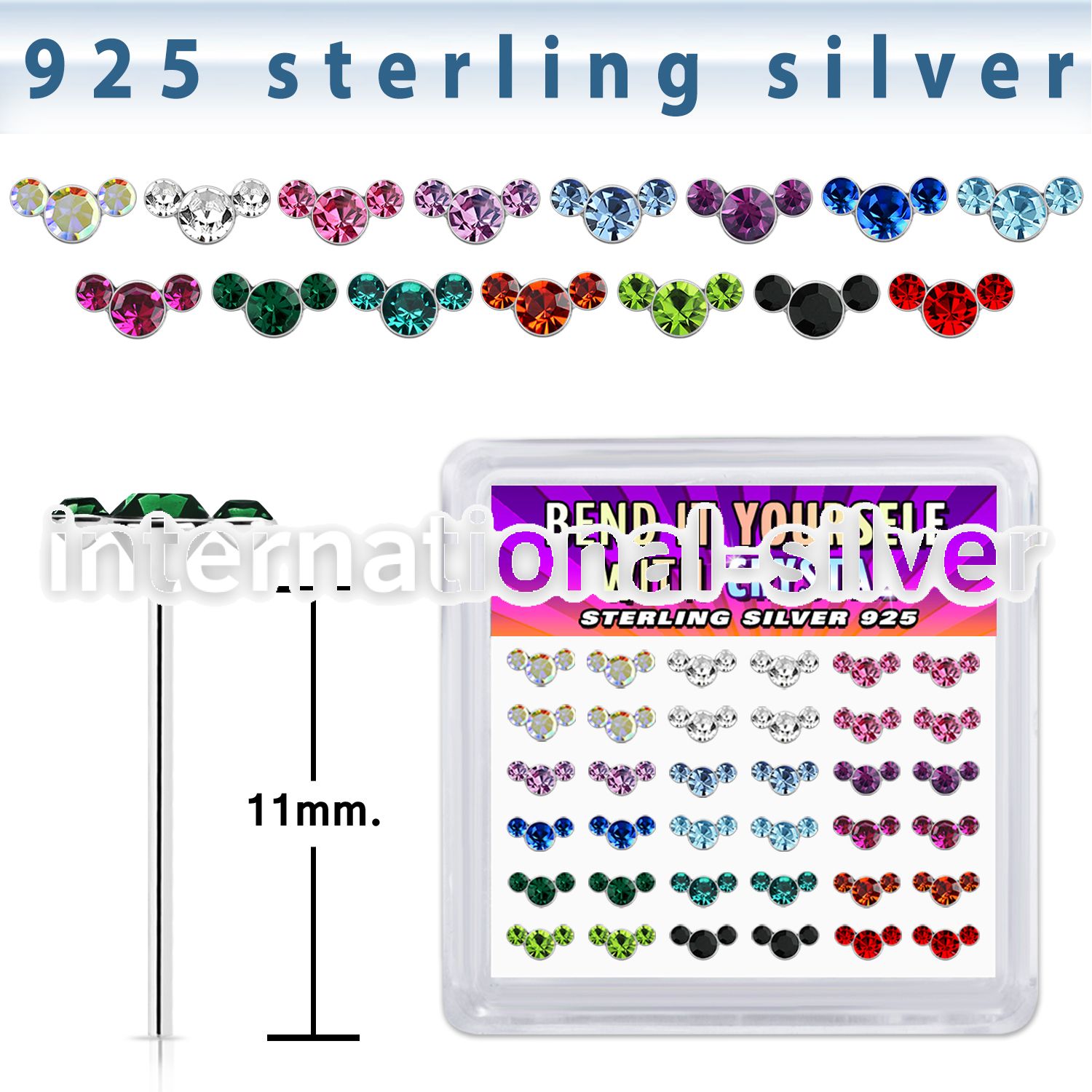 yxcuam36 silver bend it to fit nose studs 22g gems colors 36