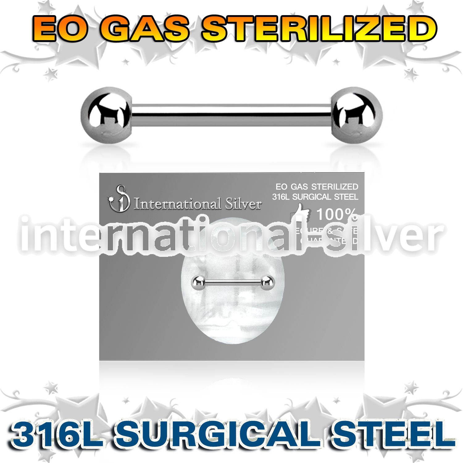 zbbnps surgical steel barbell eo gas sterilized