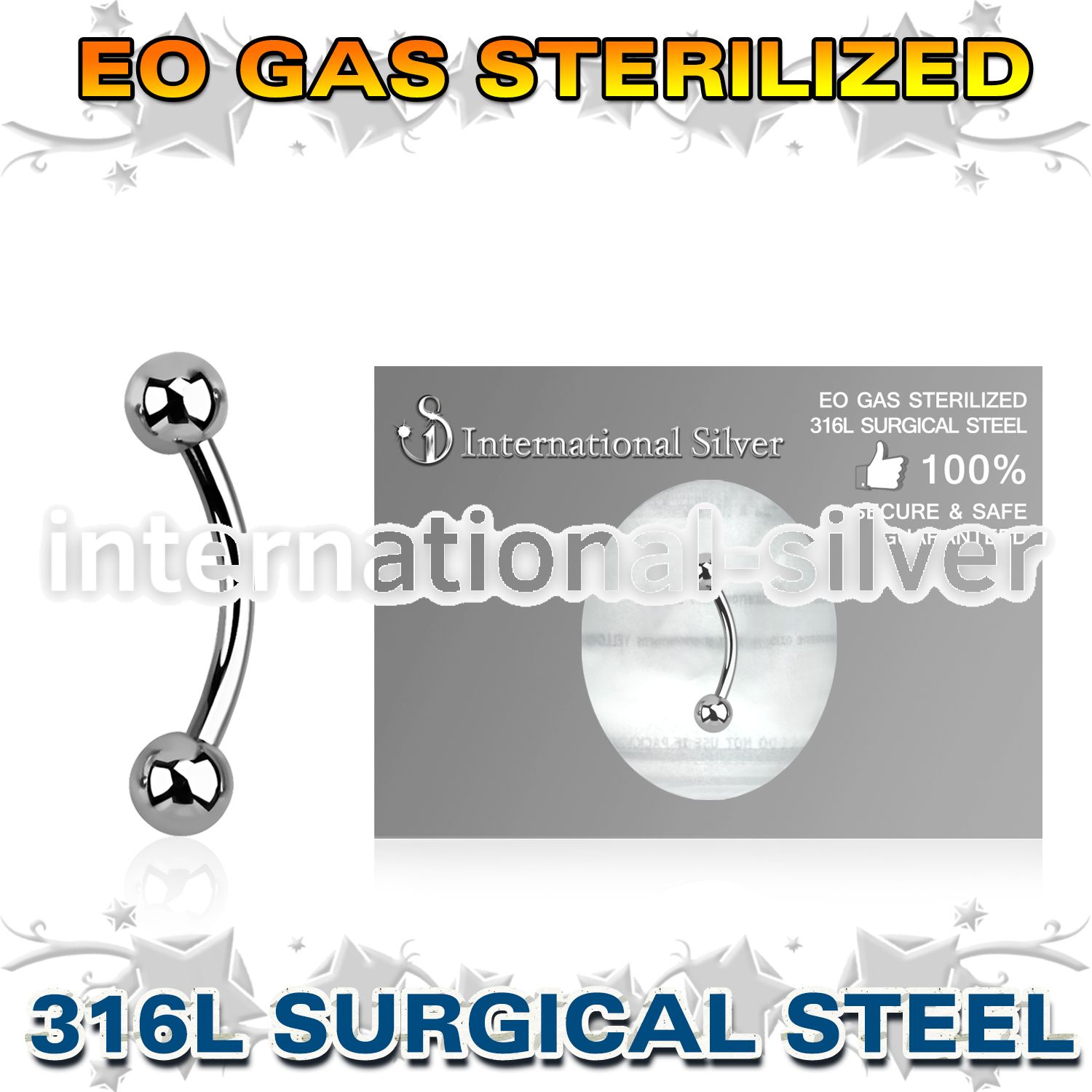 zbn18b3 sterilized steel 18g eyebrow curved two 3mm balls