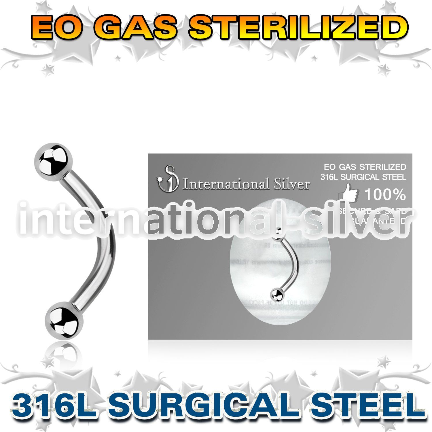 zbneb25 sterilized steel curved barbell 16g two balls