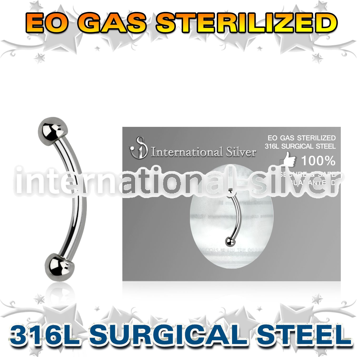 zbneb2 sterilized steel curved barbell 18g two 2mm balls