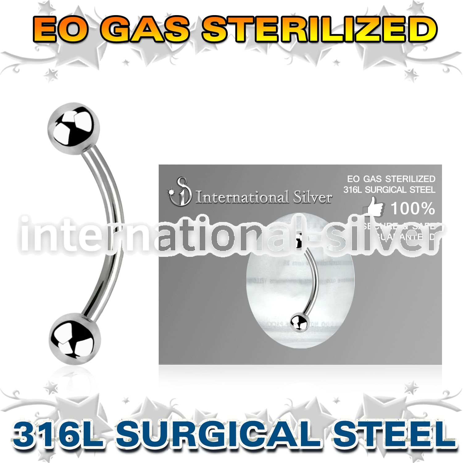 zbneb4 sterilized steel curved barbell 16g two 4mm balls