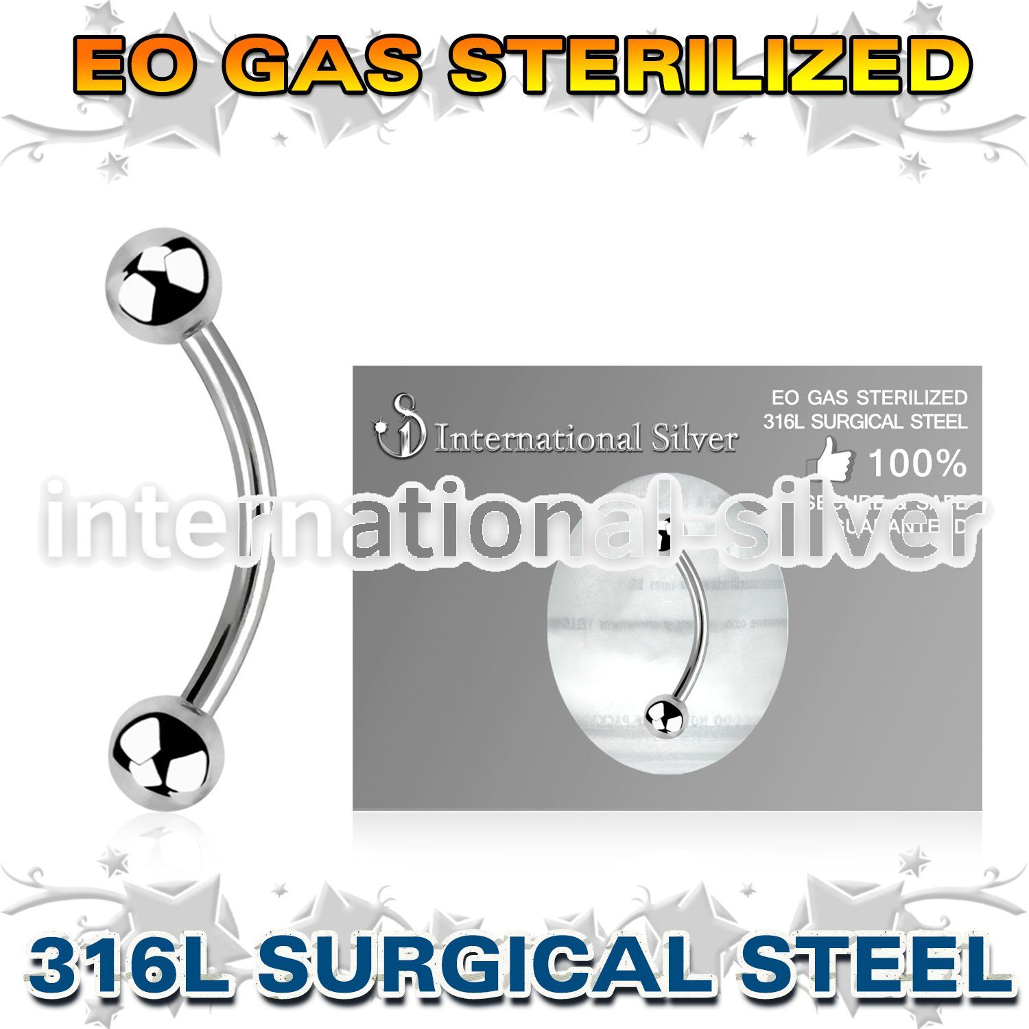 zbneb4 sterilized steel curved barbell 16g two 4mm balls