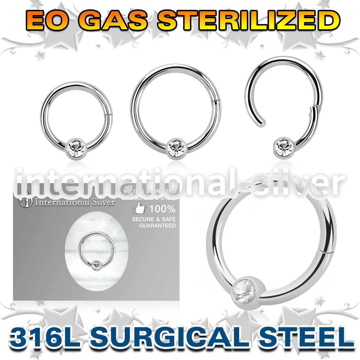 zhbcrc16 sterilized steel hinged captive bead ring 16g gem