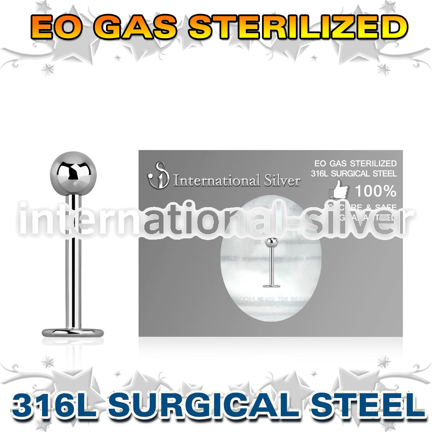 zlb18b3 sterilized surgical steel 18g labret stud 3mm ball