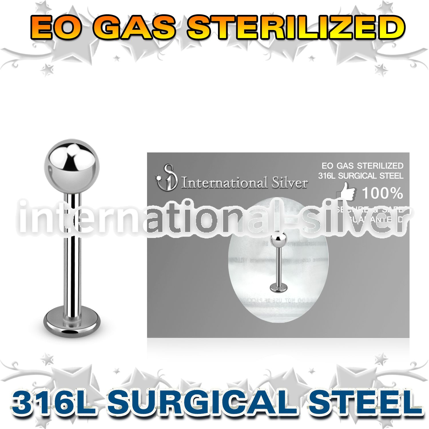 zlbb4s surgical steel labret eo gas sterilized 4mm ball