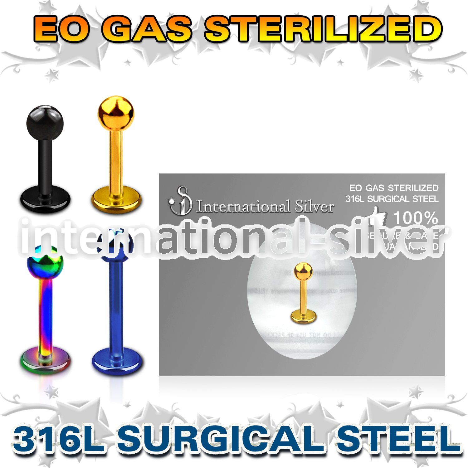 zlbtb3 sterilized pvd plating steel labret stud 3mm ball