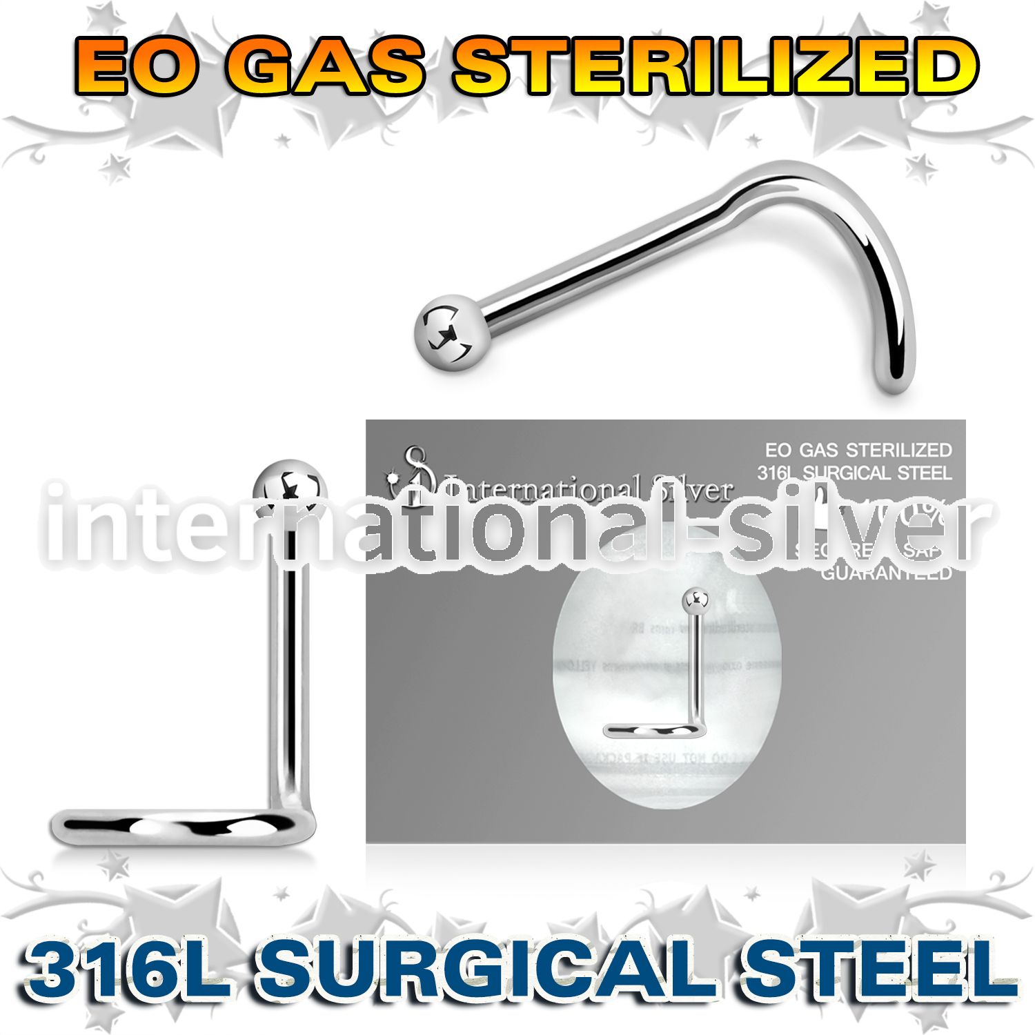 znsb18 sterilized surgical steel nose screw 18g 2mm ball