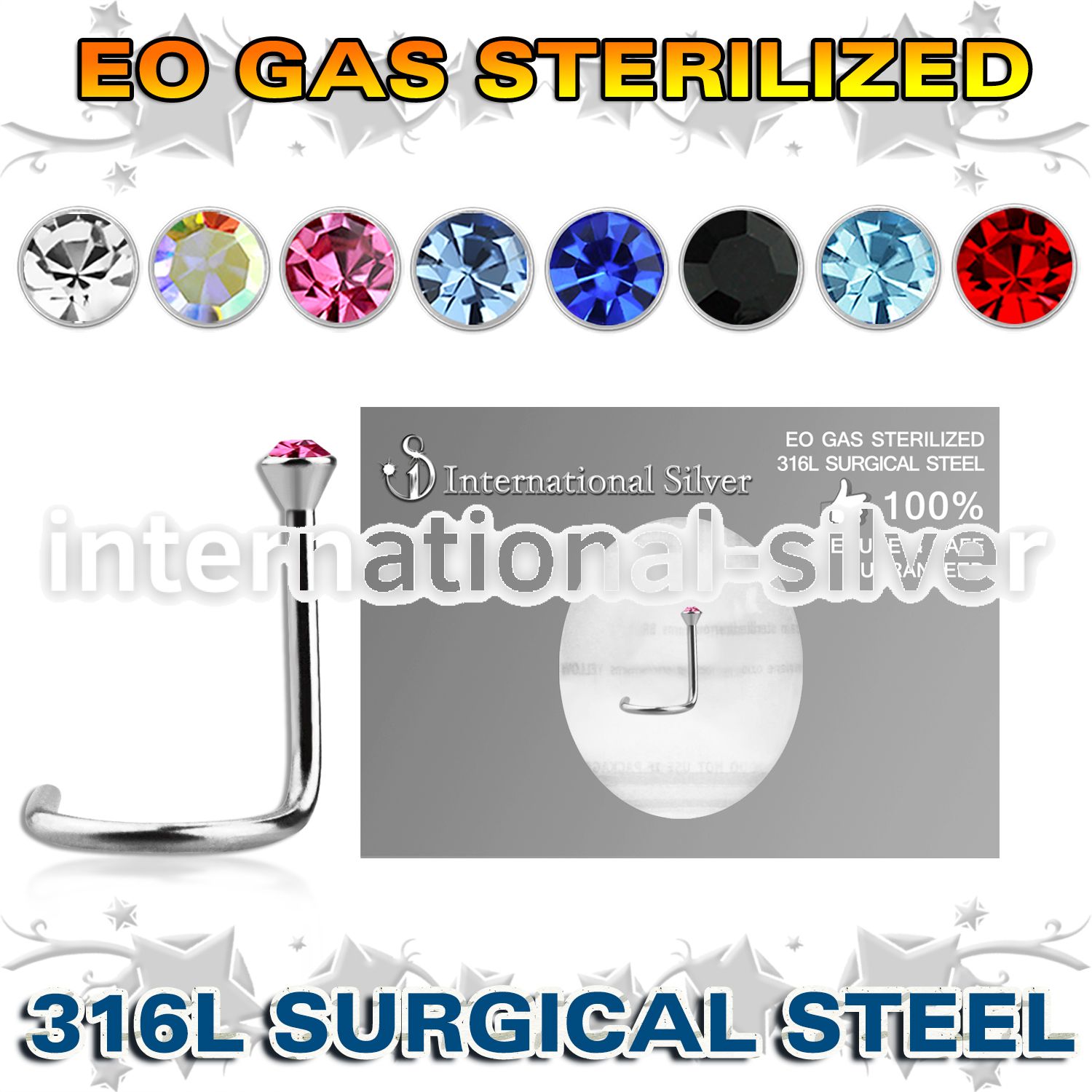 znscb surgical steel screw sterilized round color gem