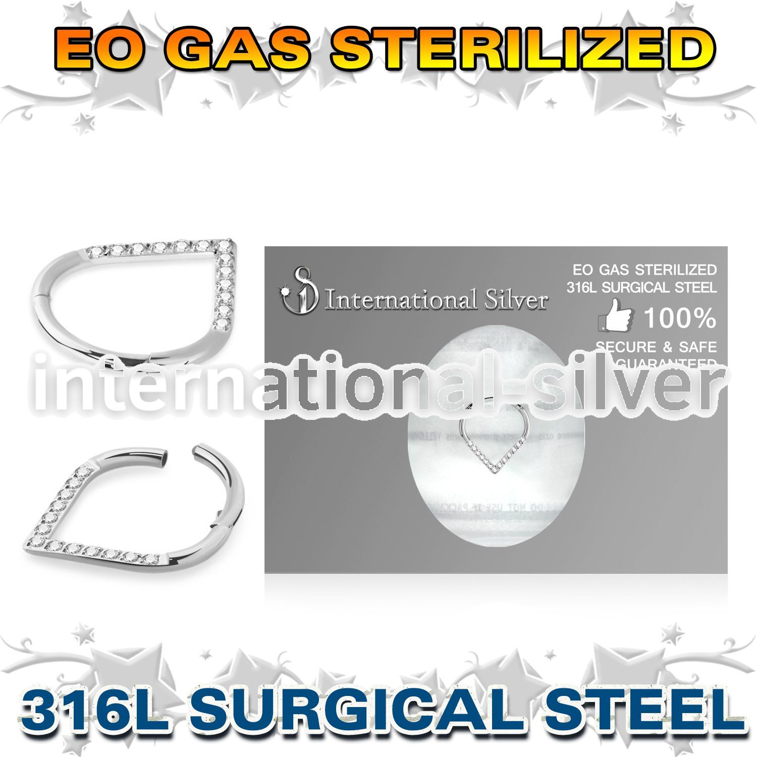 zsgsh15 sterilized steel hinged segment hoop cz pear